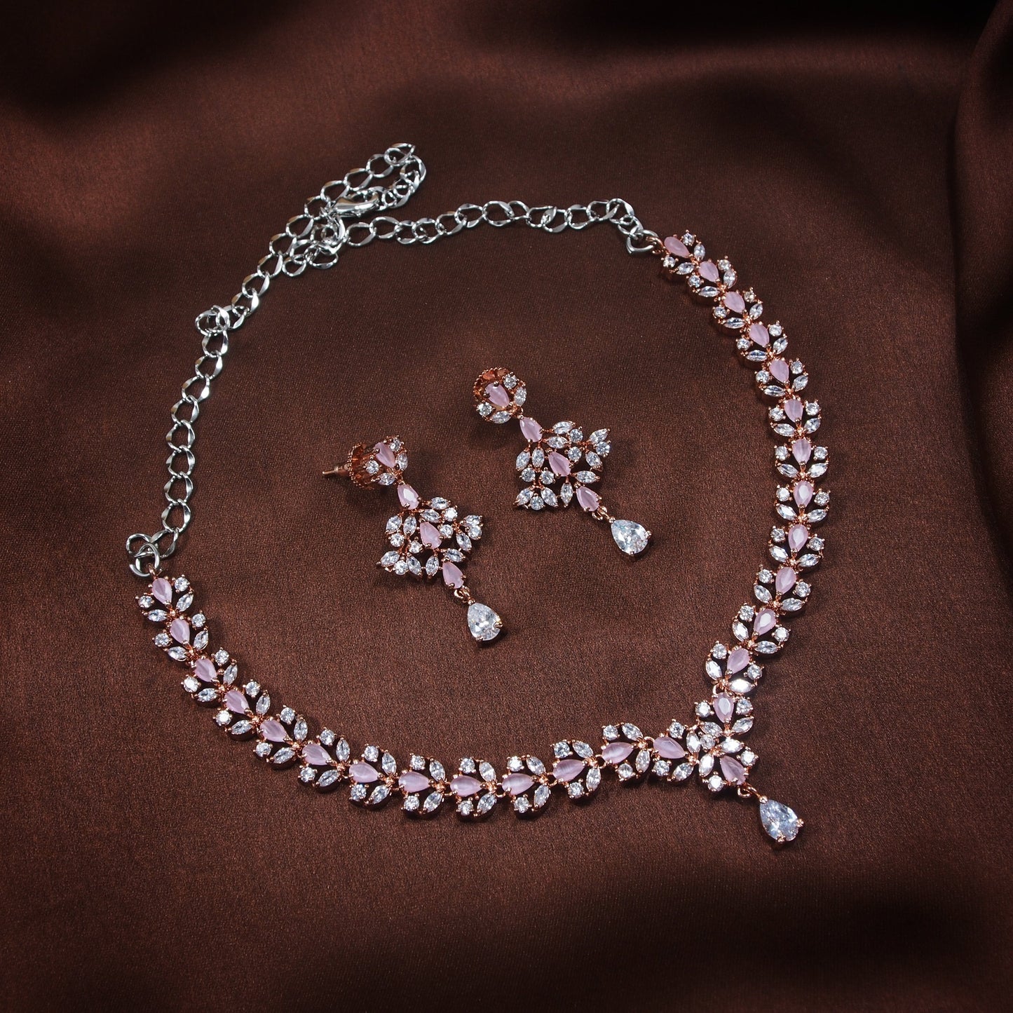 Women's Rose Gold Pink Jewellery Set