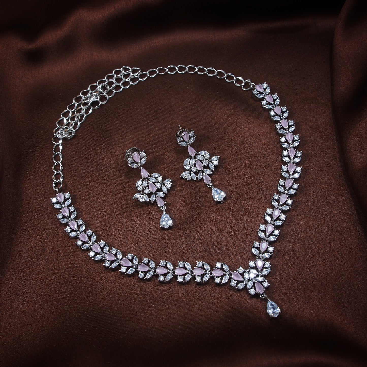 Women's Silver Pink Jewellery Set