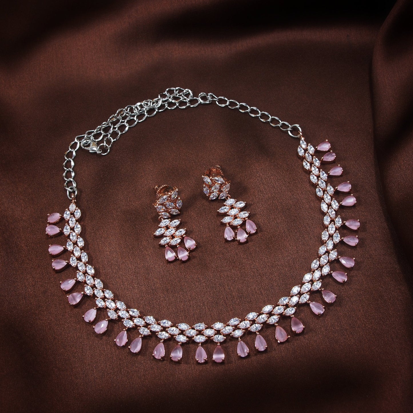 Women's Rose Gold Pink Jewellery Set