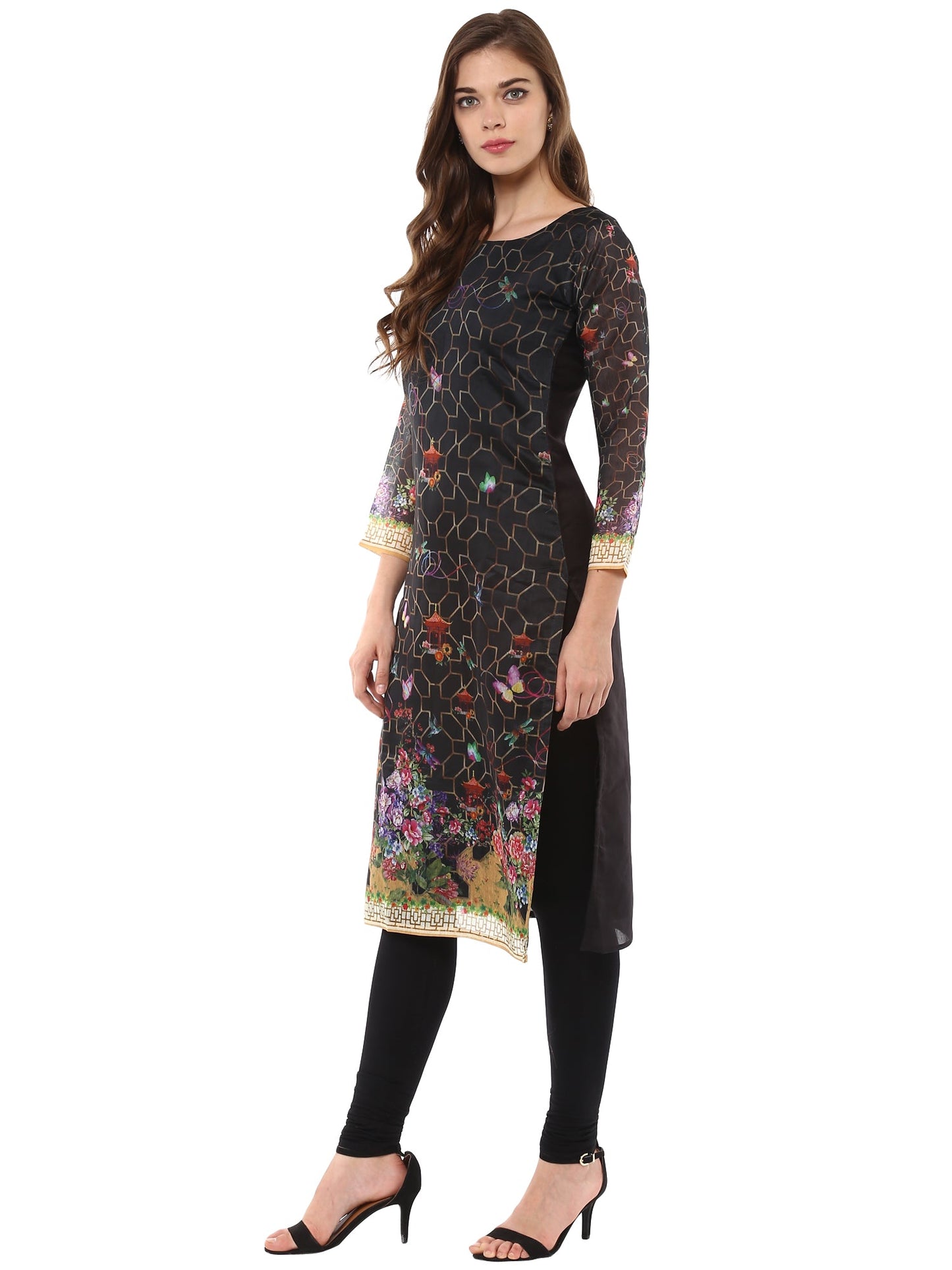Women's Digital Printed Pakistani Black Only Kurta