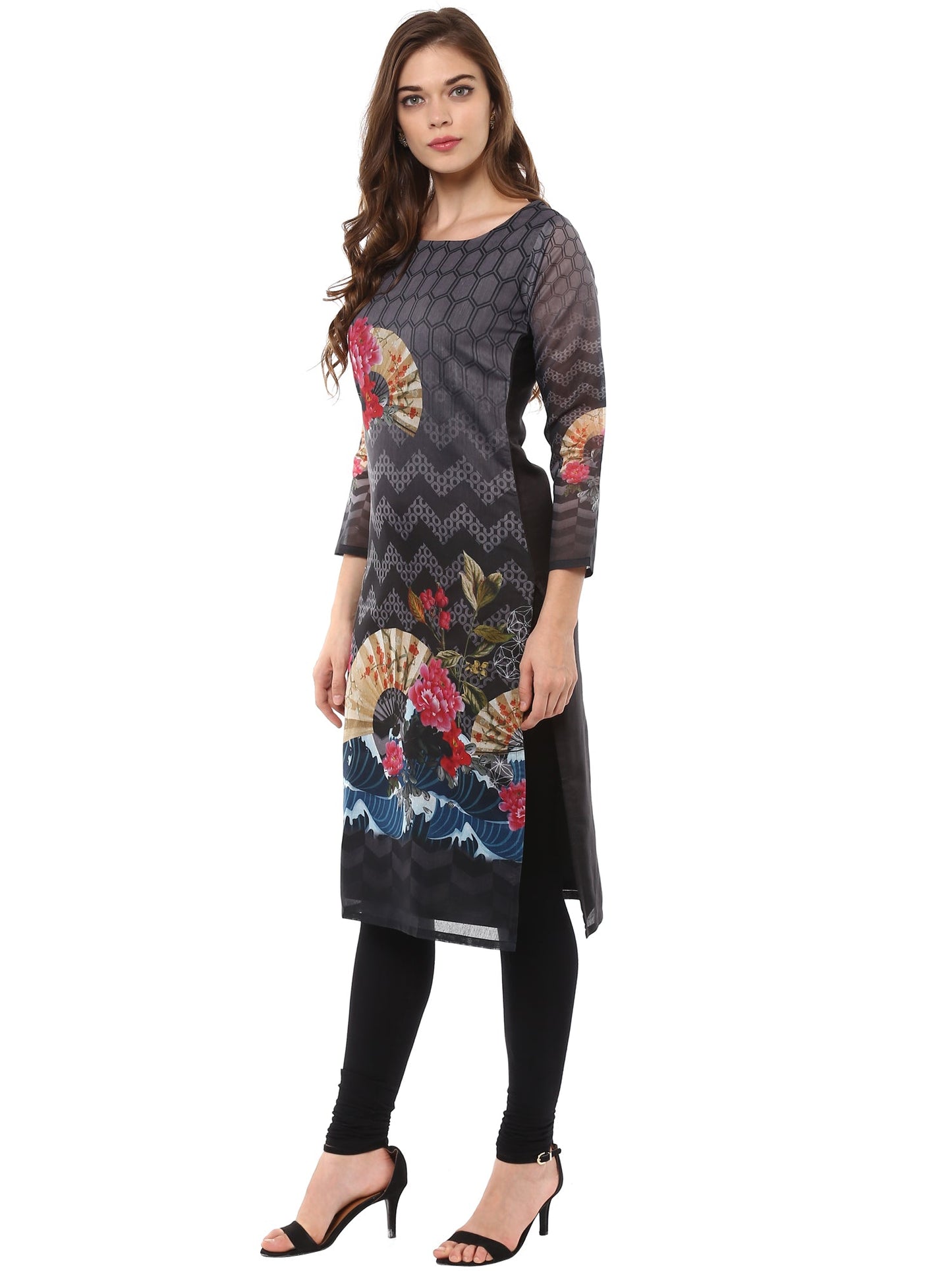 Women's Black Chanderi Zen Inspired Only Kurta