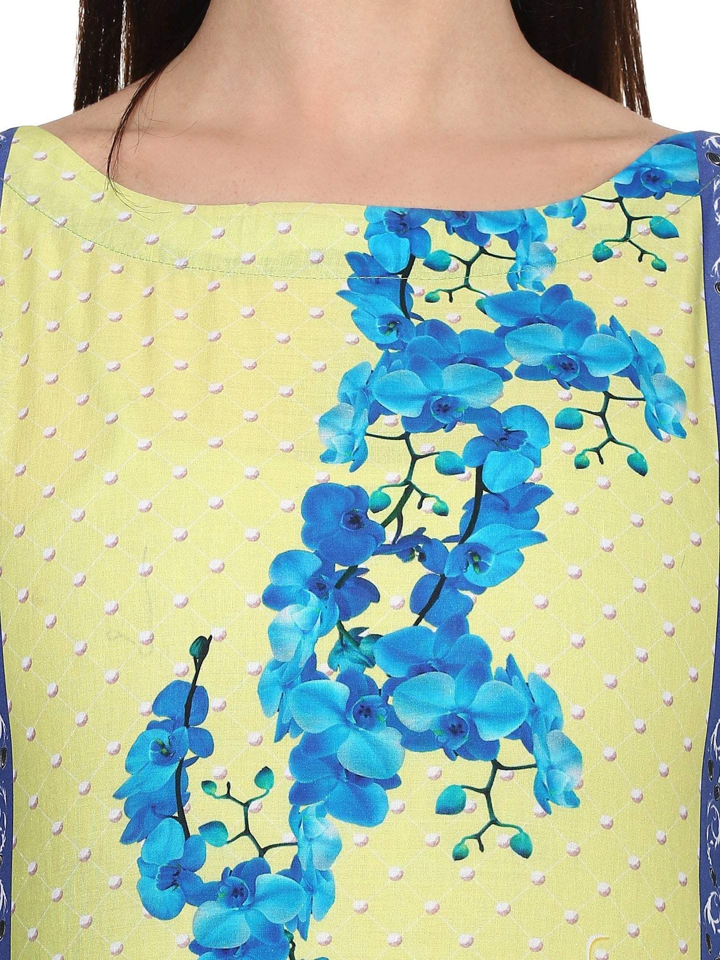 Women's Lemon Green Floral Pakistani Cotton Only Kurti