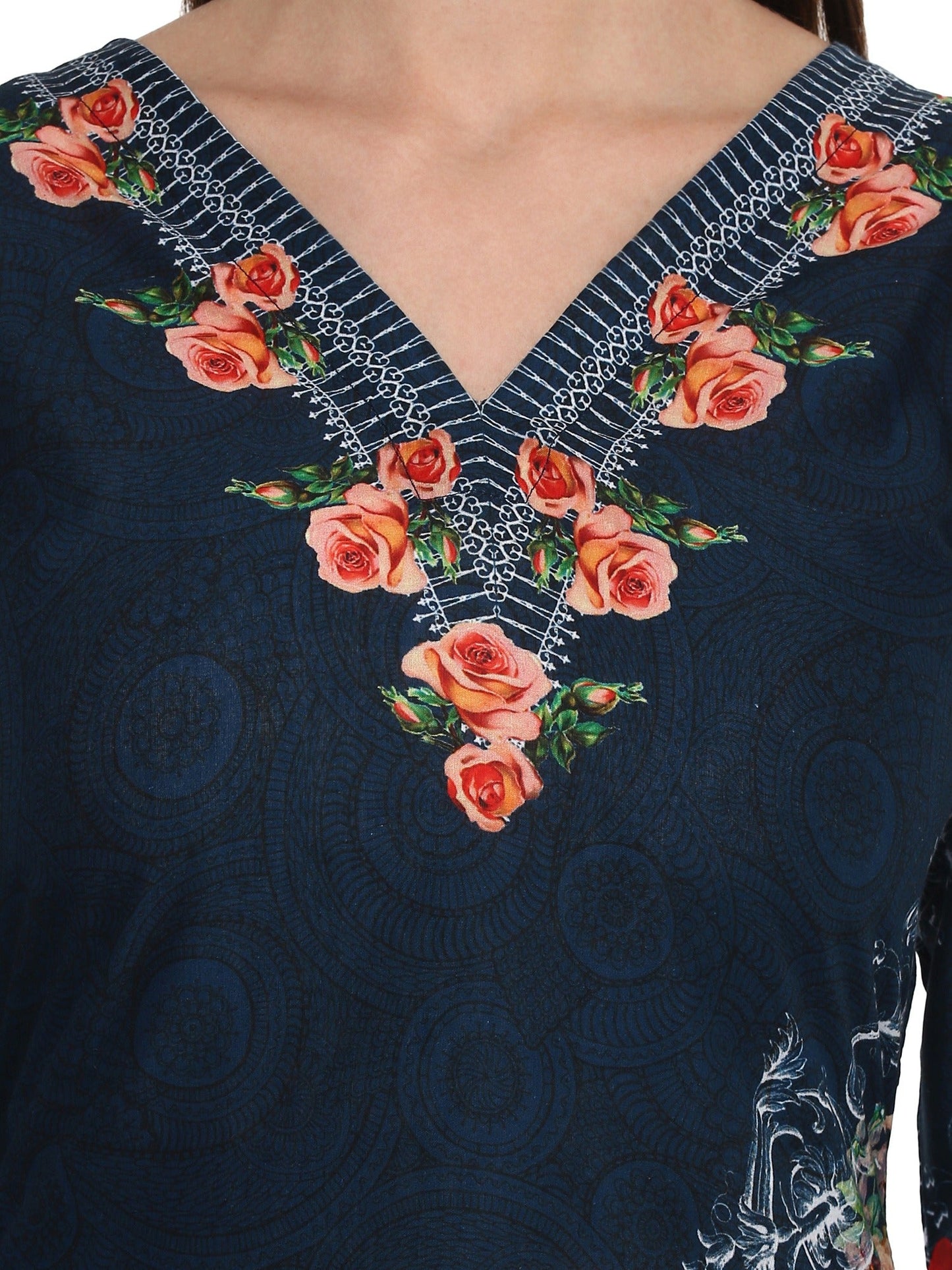 Women's Navy Blue Floral Pakistani Cotton Only Kurti
