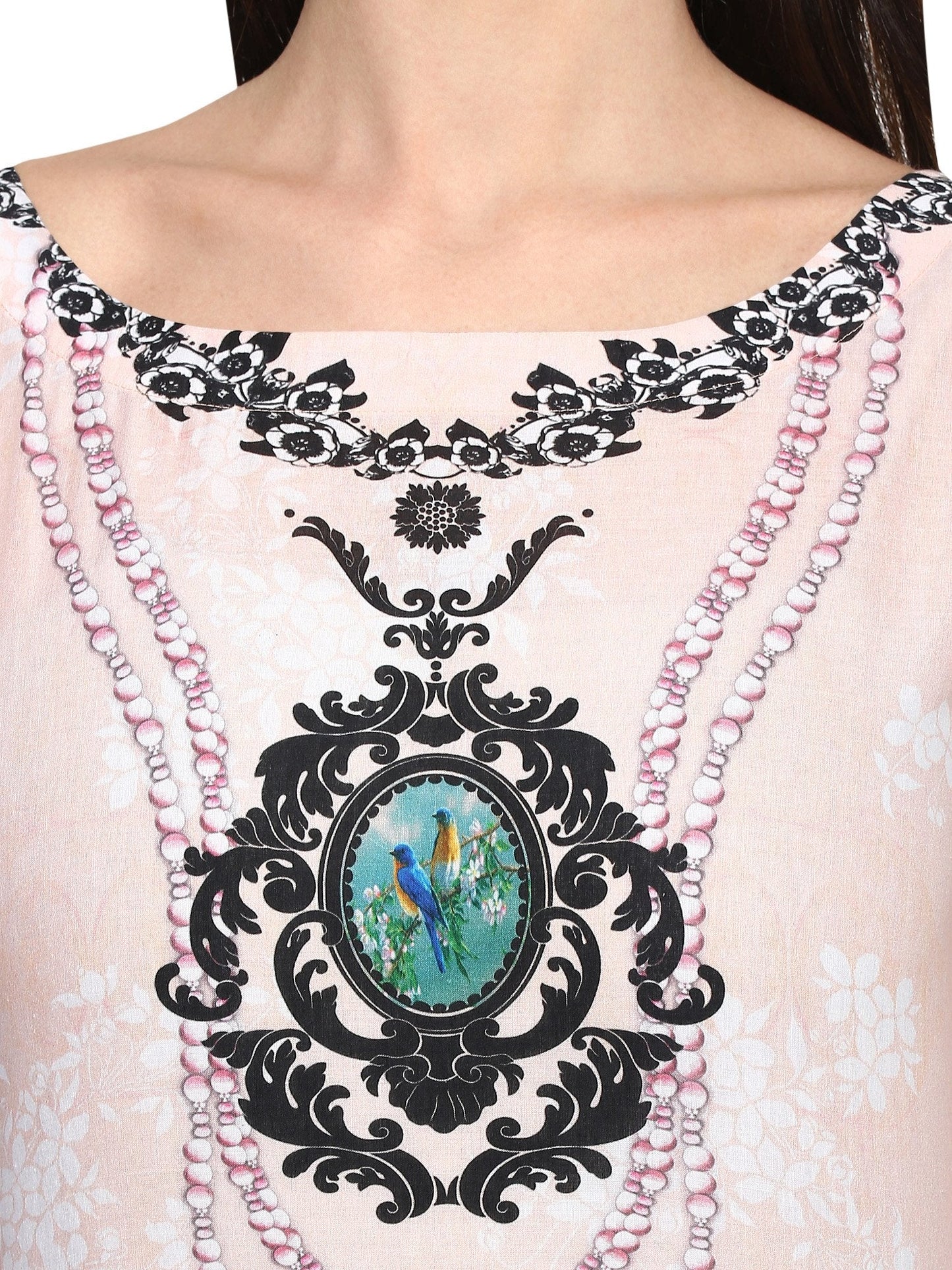 Women's Pale Pink Floral Printed Pakistani Cotton Only Kurti