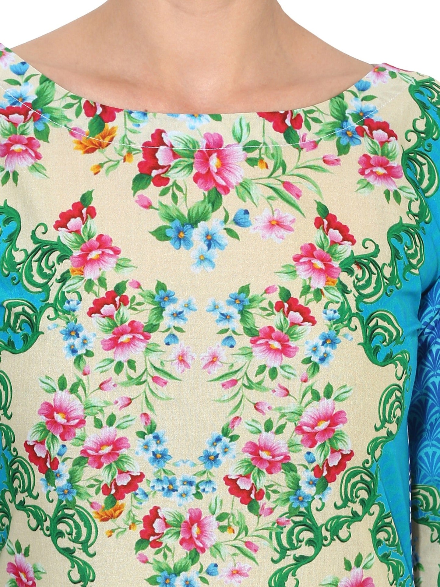 Women's Mullticolored Floral Designer Cotton Only Kurti