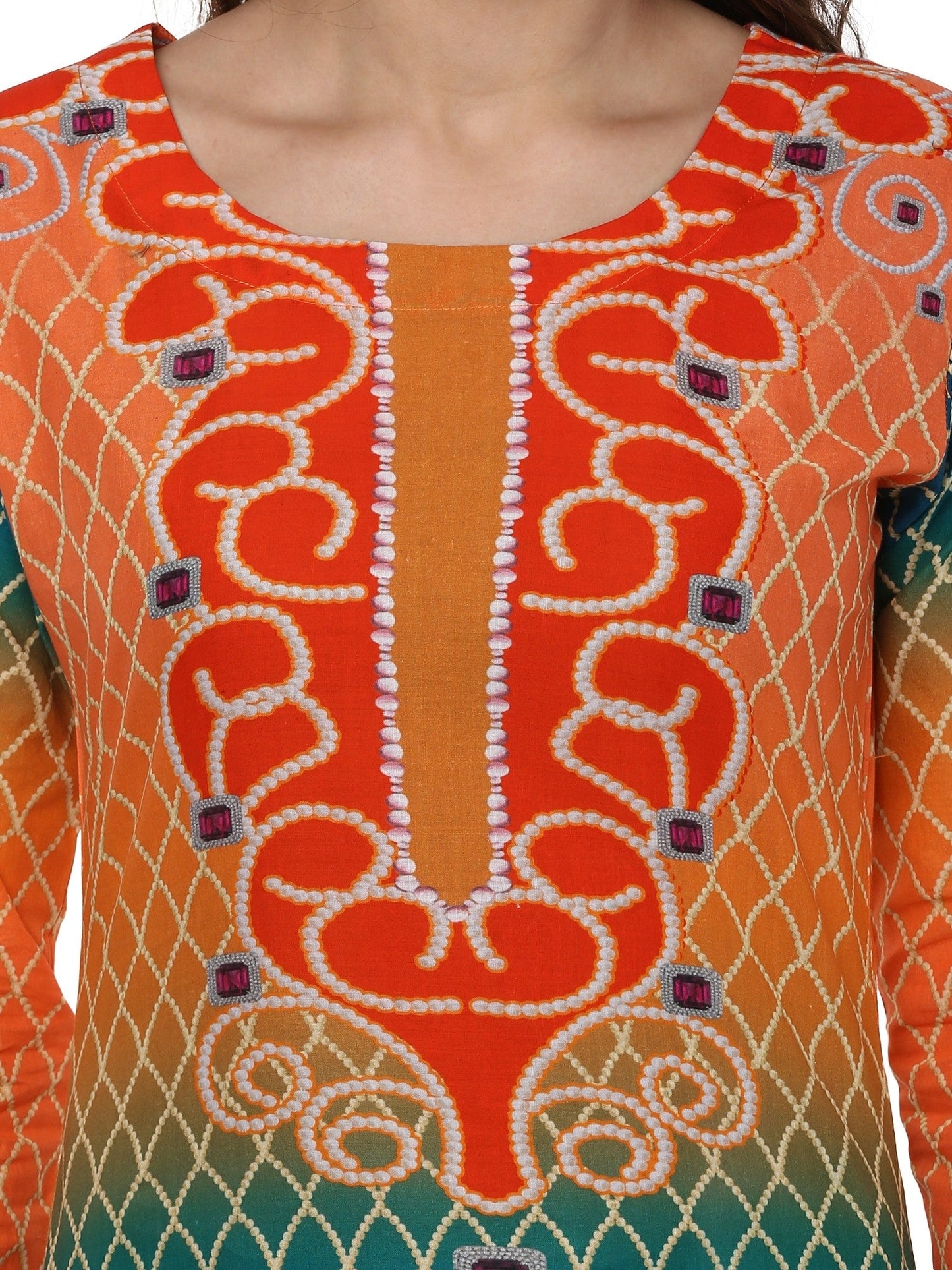 Women's Pakistani Style Only Kurta In Cotton Print With 3/4Th Sleeves