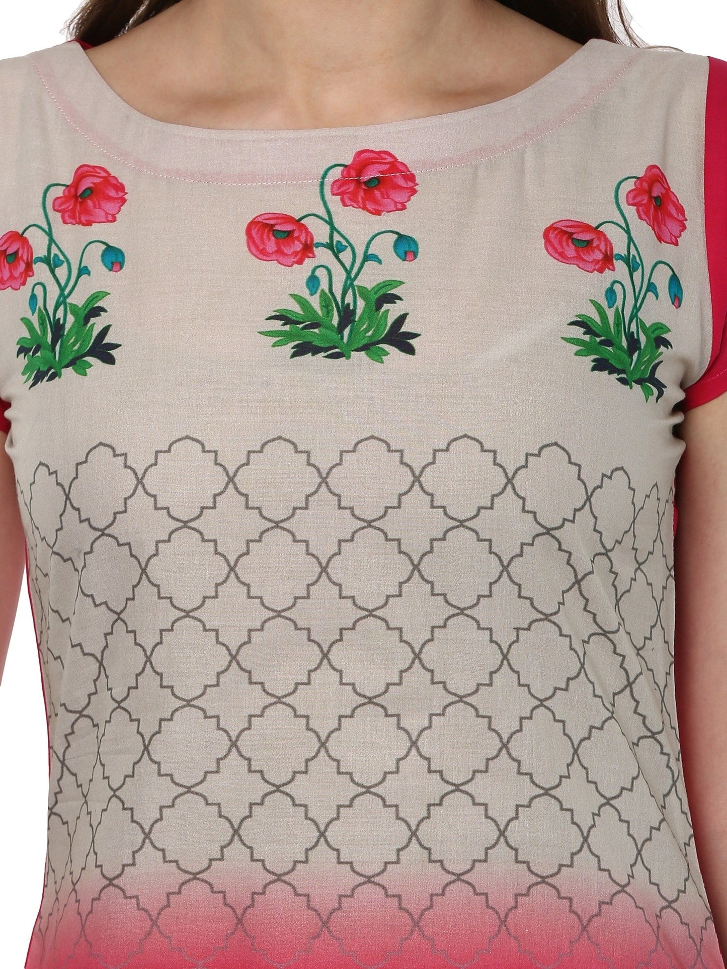 Women's Multi Colored Cap Sleeve And Boat Neck Cotton Only Kurti
