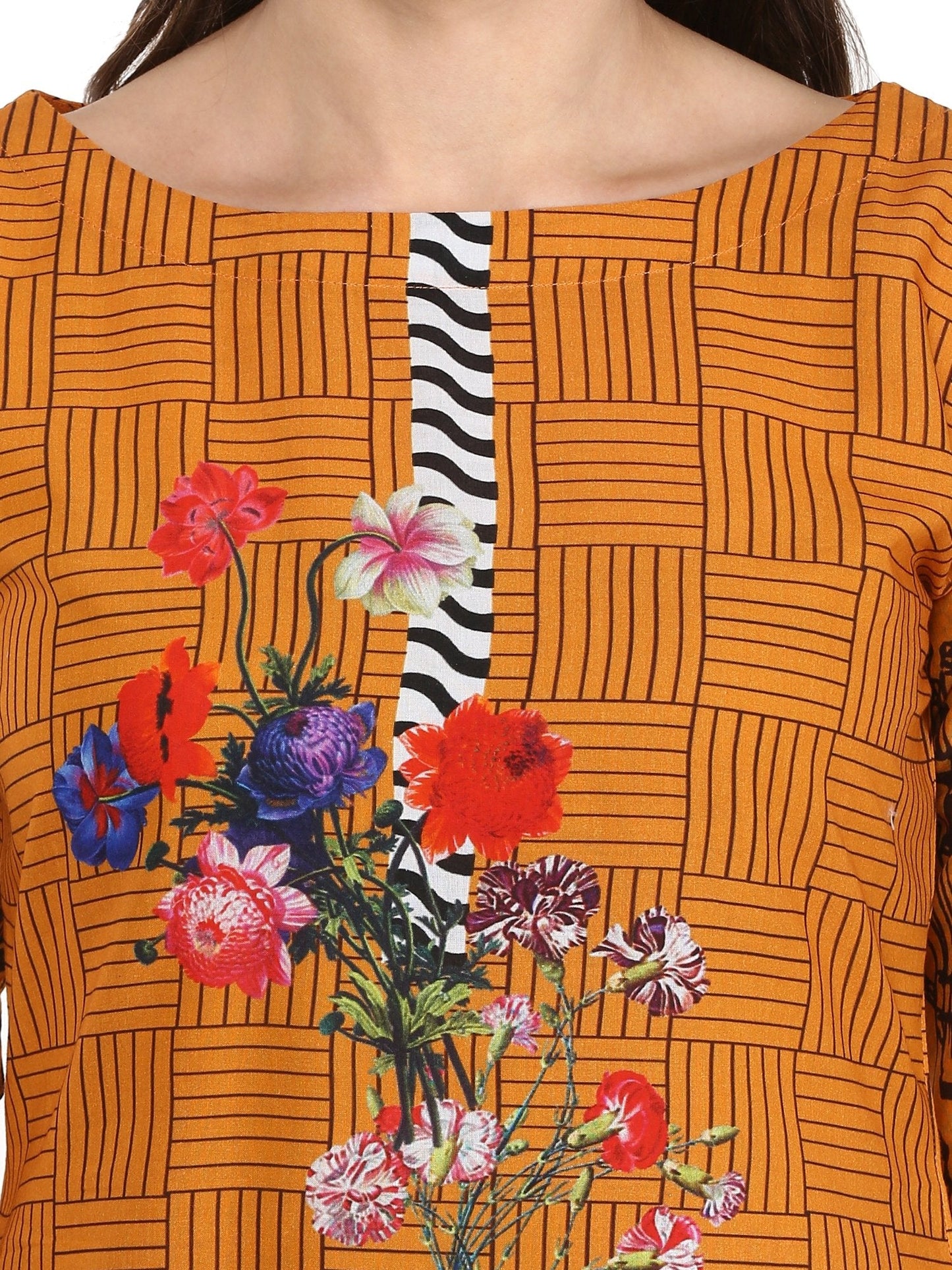 Women's Yellow Mustard Digital Print Pakistani Cotton Only Kurti