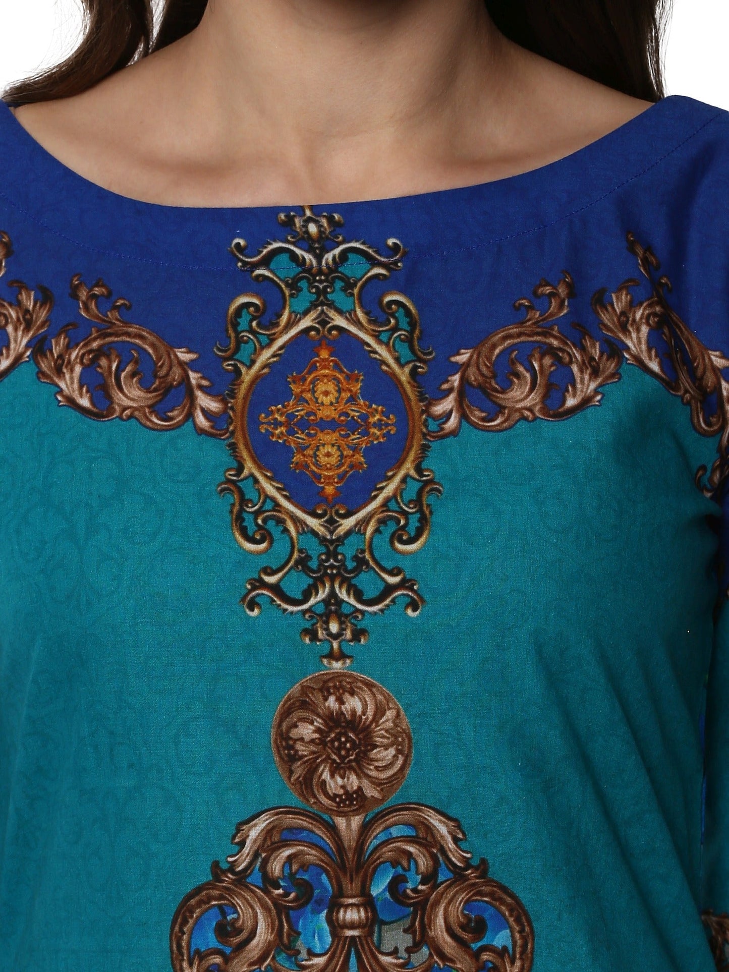 Women's Blue Grey Digital Printed Cotton Only Kurti