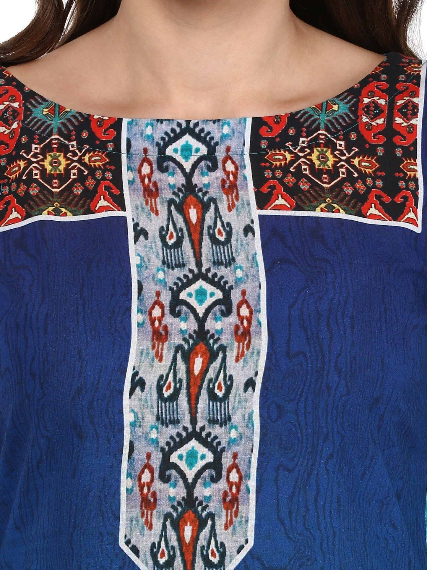 Women's Shades Of Blue Cotton Printed Only Kurti