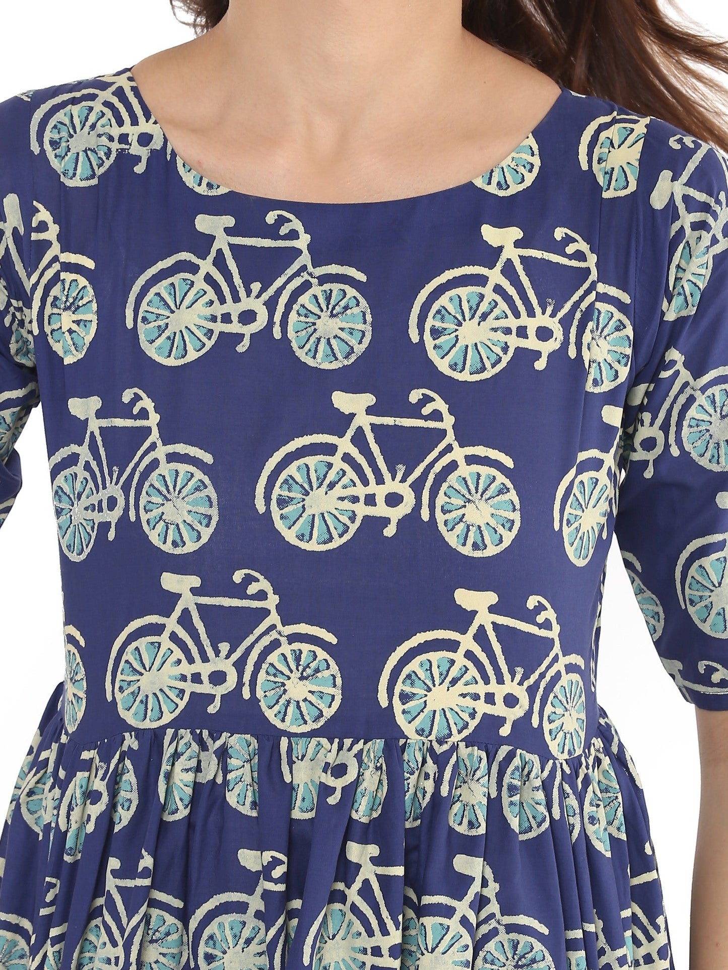Women's Cycle Print Blue Flared Floor Length Cotton Only Kurta