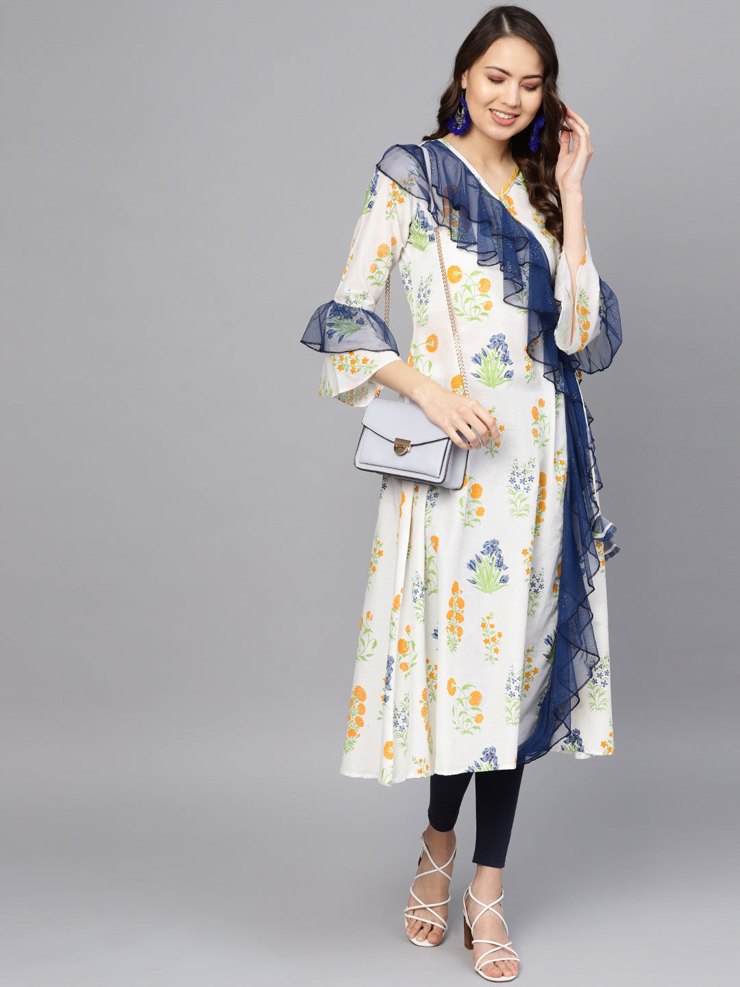 Women's Angrakha Style Printed Only Kurta