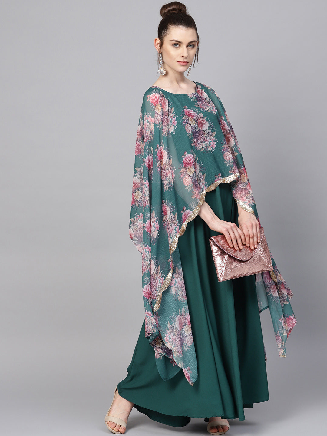 Women's Crepe Green Digital Printed Maxi Dres