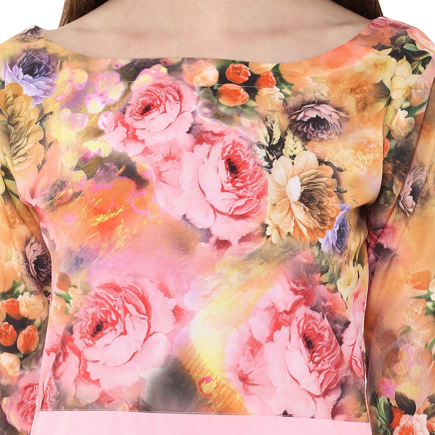 Women's Pink Floral And Metallic Printed Partywear Only Kurti