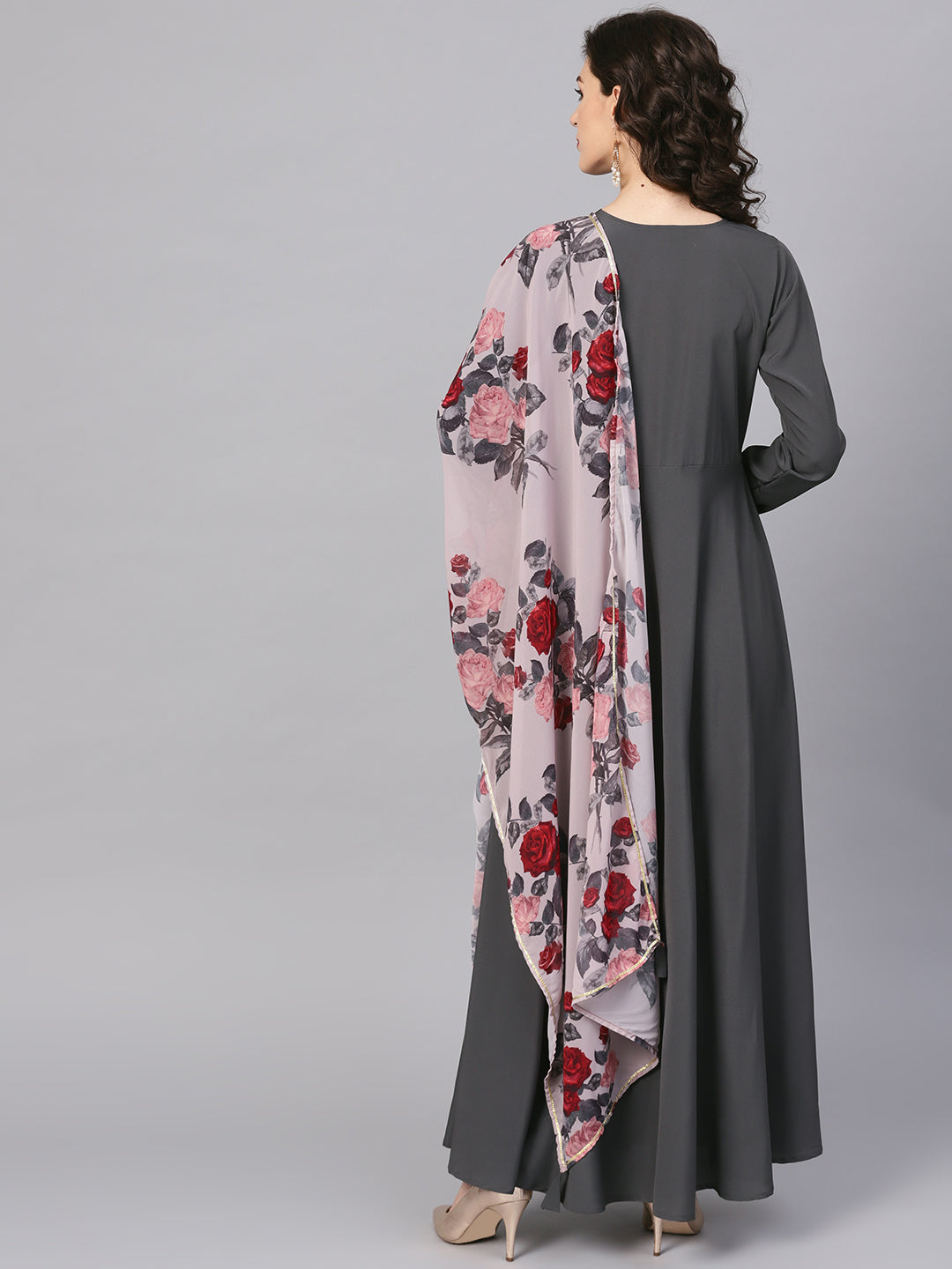 Women's Dark Grey A-Line Kurta With Dupatt
