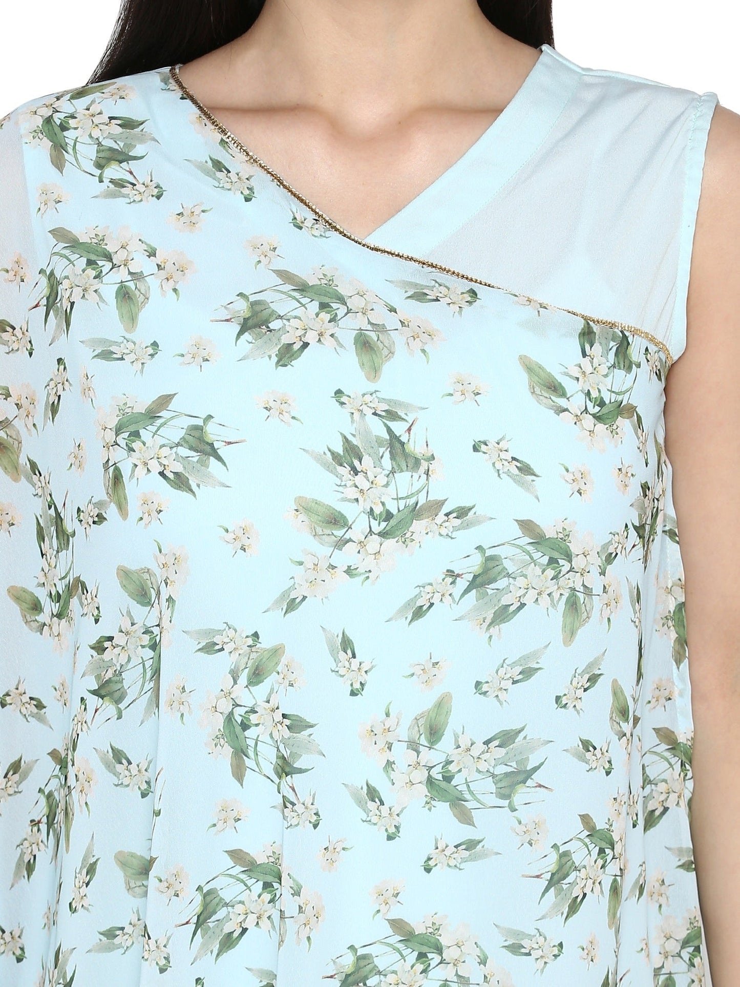 Women's Powder Blue Georgette Summer Print Only Kurta