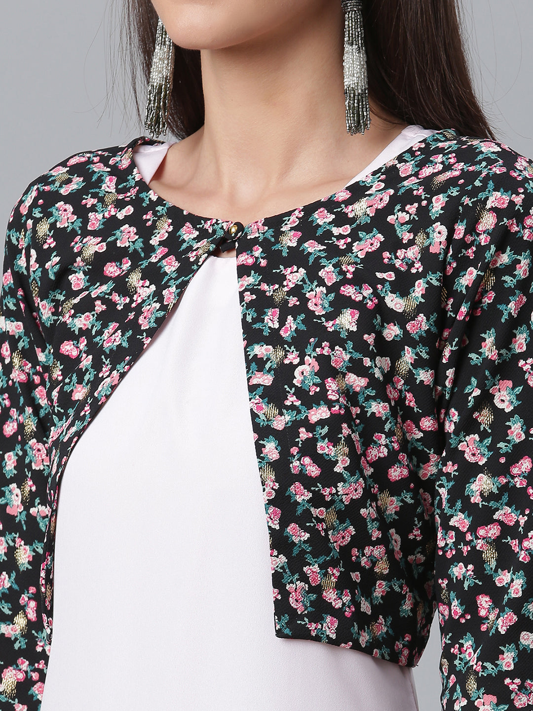 Women's Moss Crepe Pink Kurta With Palazzo And Jacket