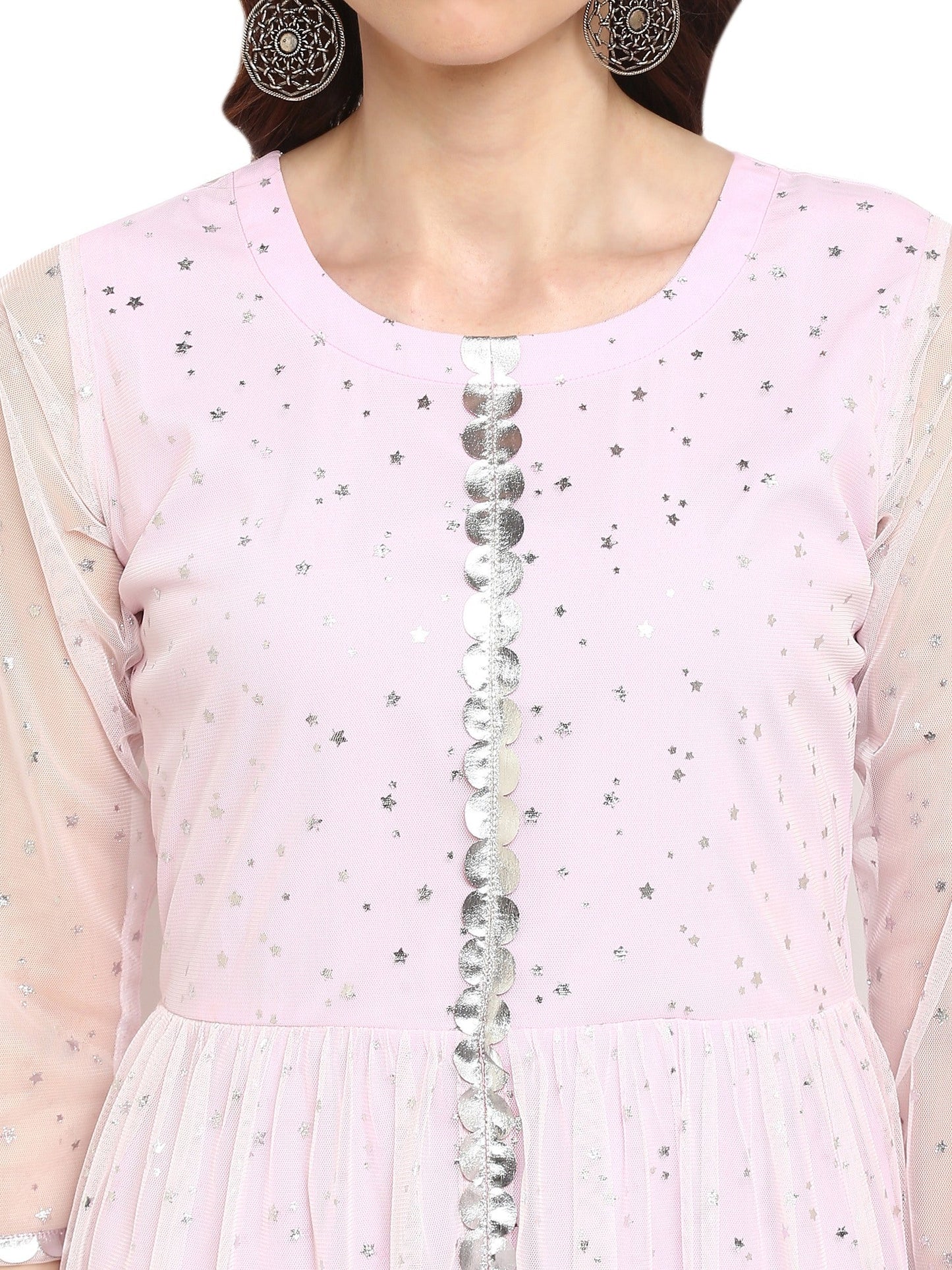 Women's Double Layered Partywear Light Pink Indo Western Only Kurta Dress