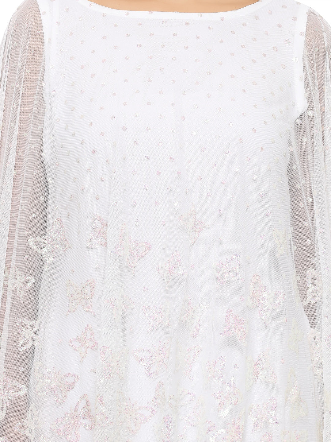 Women's White Glitter Butterfly Print Cape Style Only Kurta