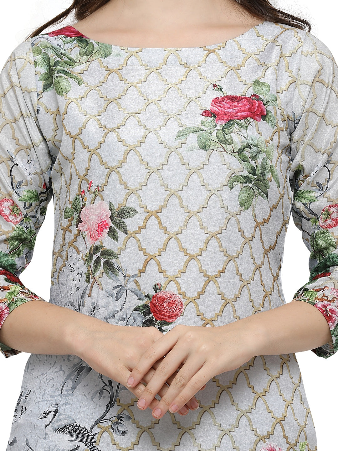 Women's Floral English Polysilk Printed Only Kurta