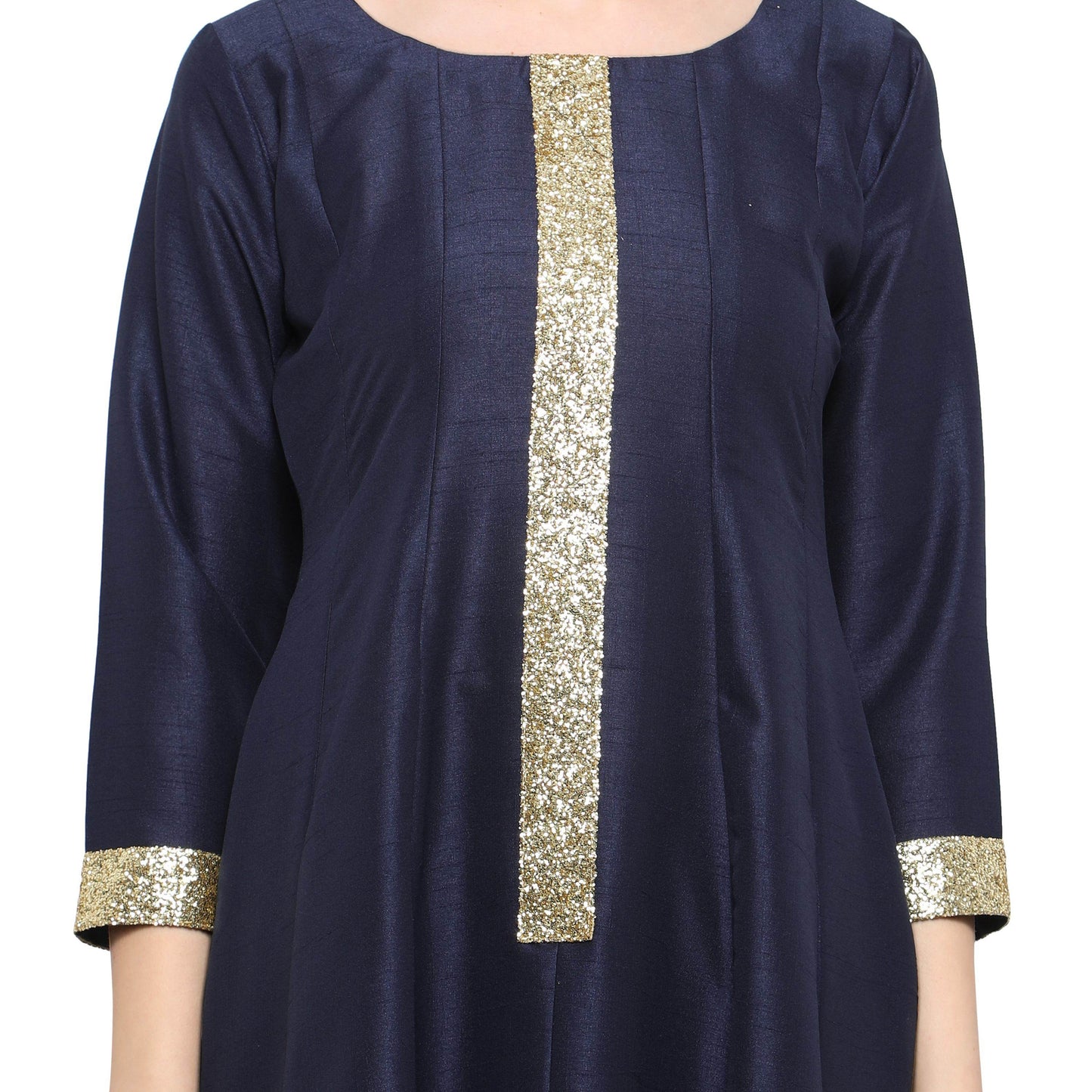 Women's Women's Navy Blue And Gold Only Anarkali Only Kurta For Festive And Party Wear