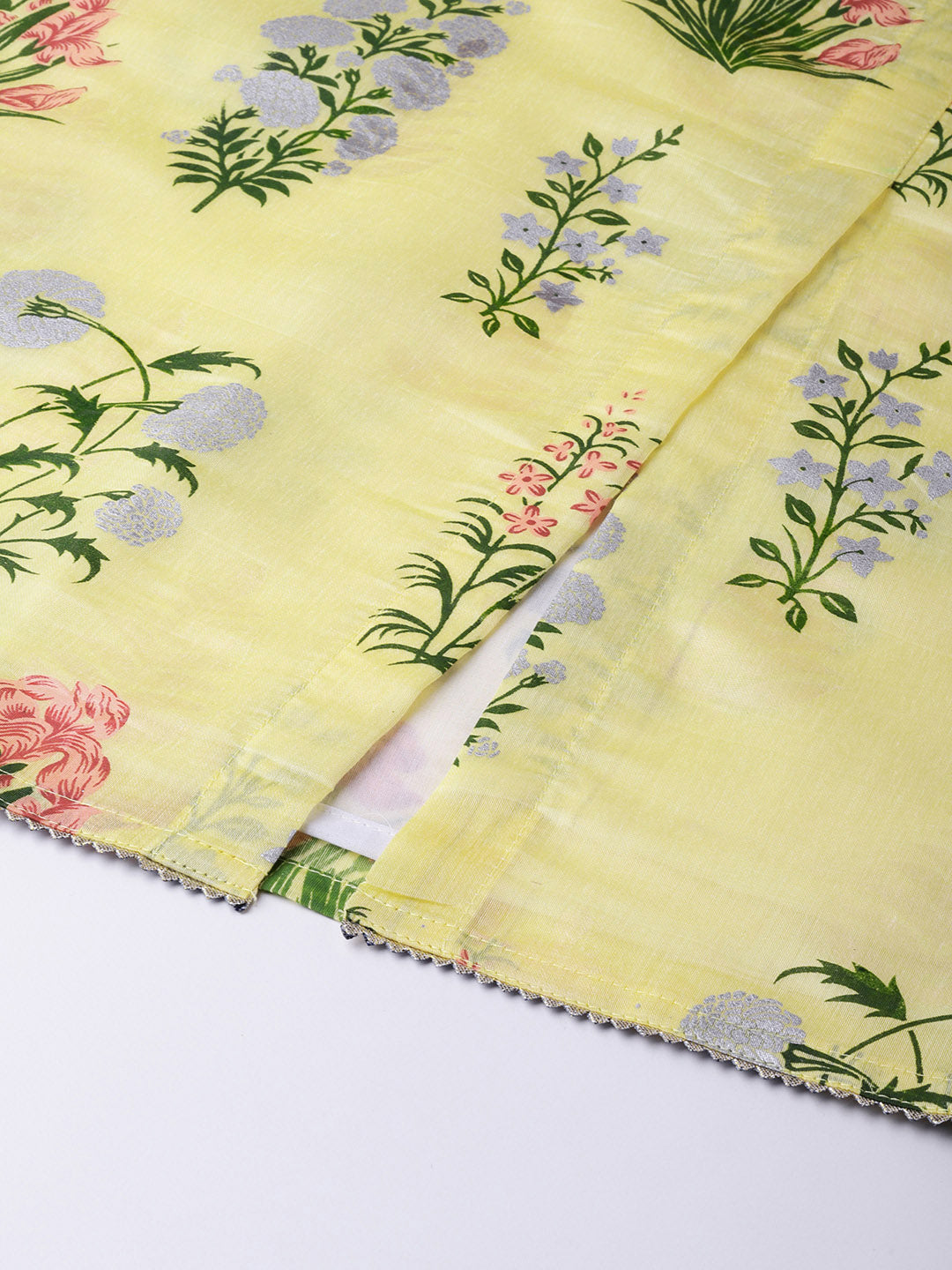 Women's Yellow Metalic Printed Kurta With Skirt