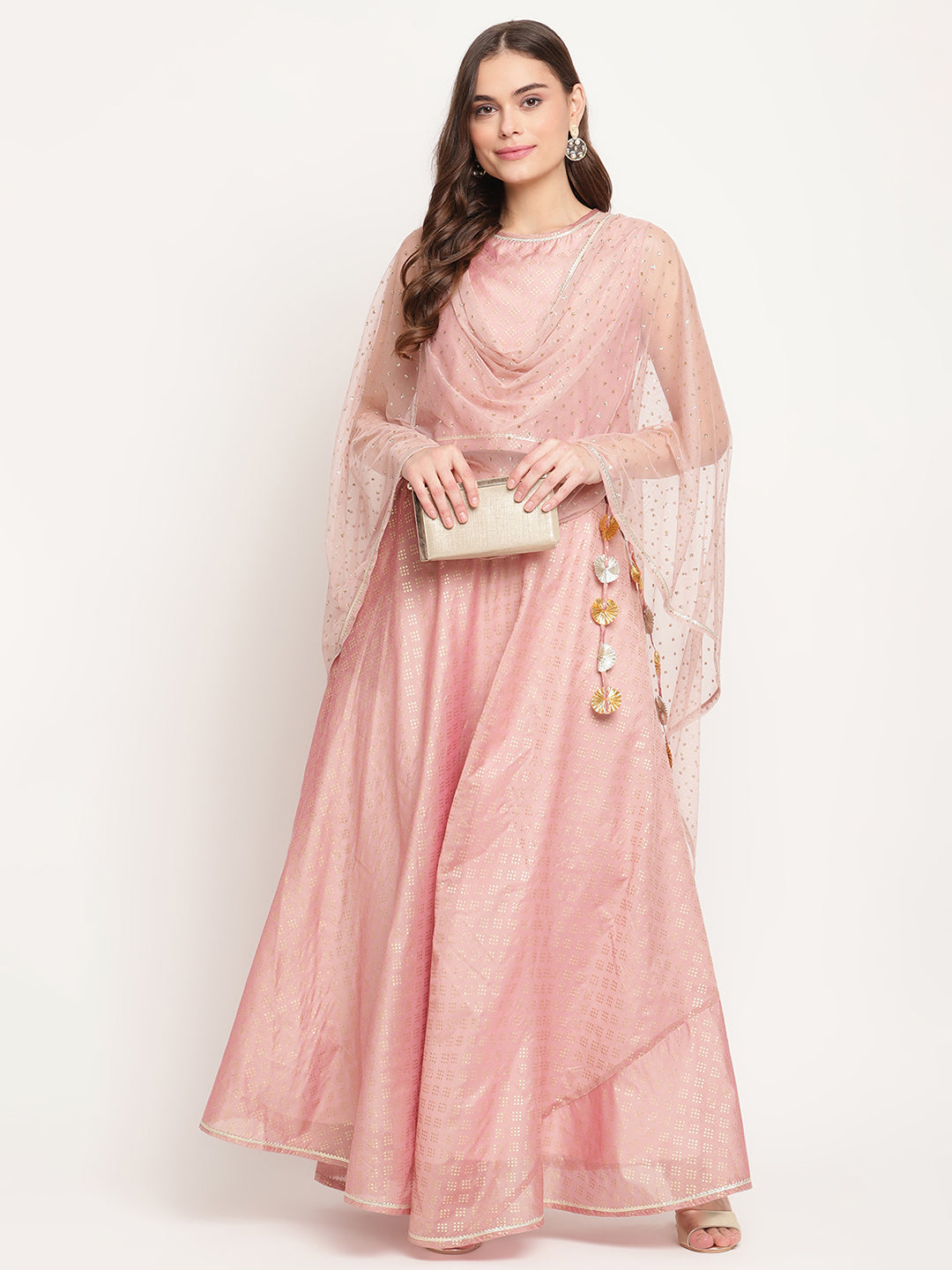 Women's Rusty Rose Chanderi Gold Foil Prin Lehenga Choli With Dupatta
