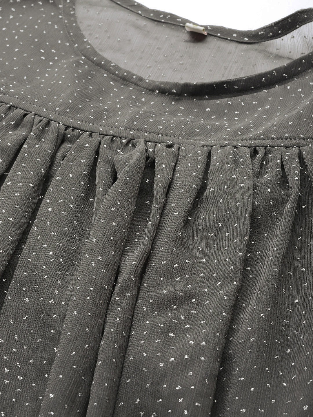 Women's Grey Chiffon Silver Glitter Printed Tuni