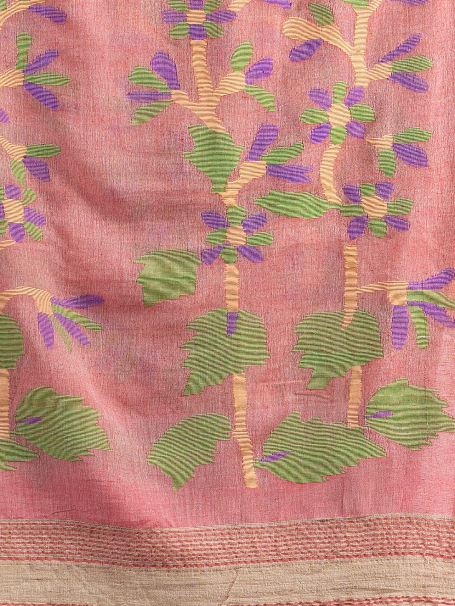 Women's Ghicha red pallu with hand jamdani in red border handwoven cotton ghicha saree