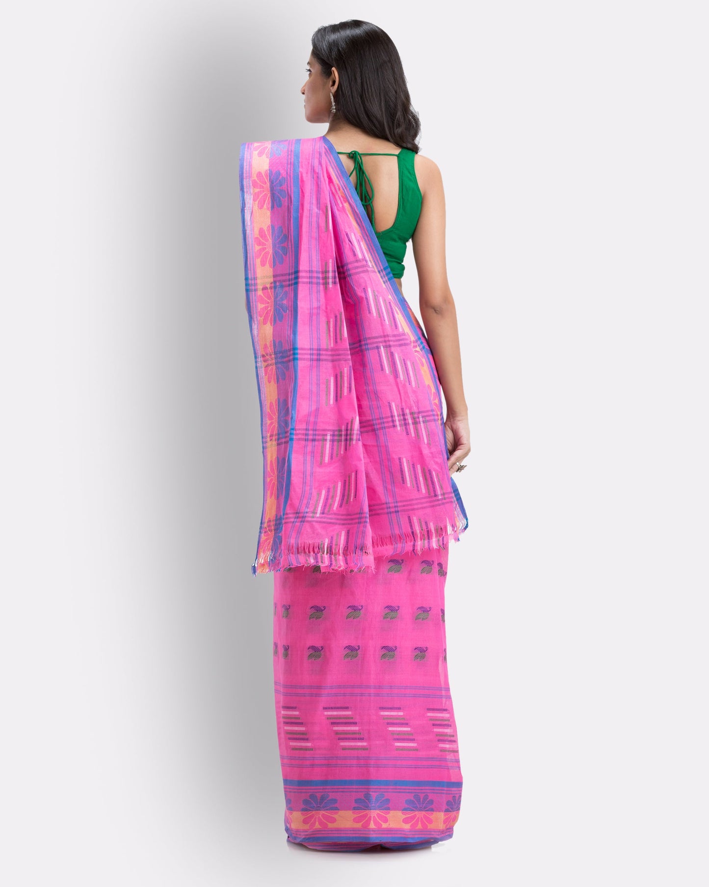 Women's Handwoven, Self Design Tant Cotton Saree (Pink)
