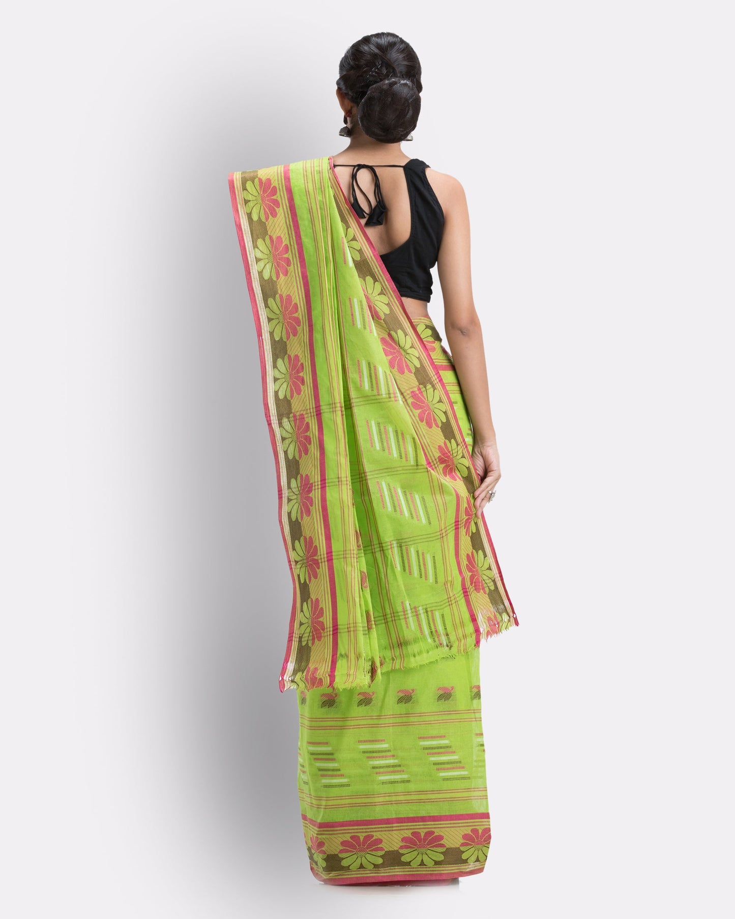 Women's Handwoven, Self Design Tant Cotton Saree (Green)