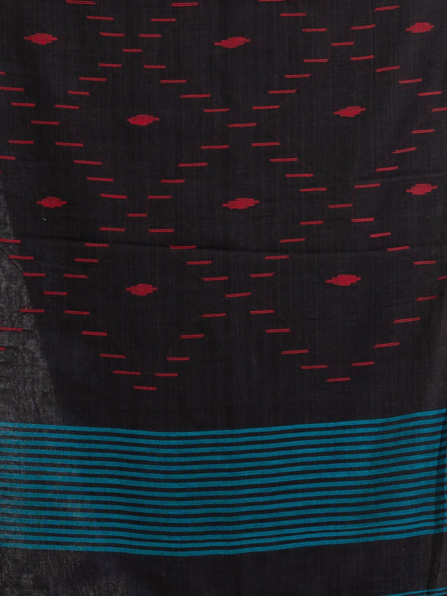 Women's Black Sky Blue Stipe Handwoven Cotton Jamdani handloom Saree