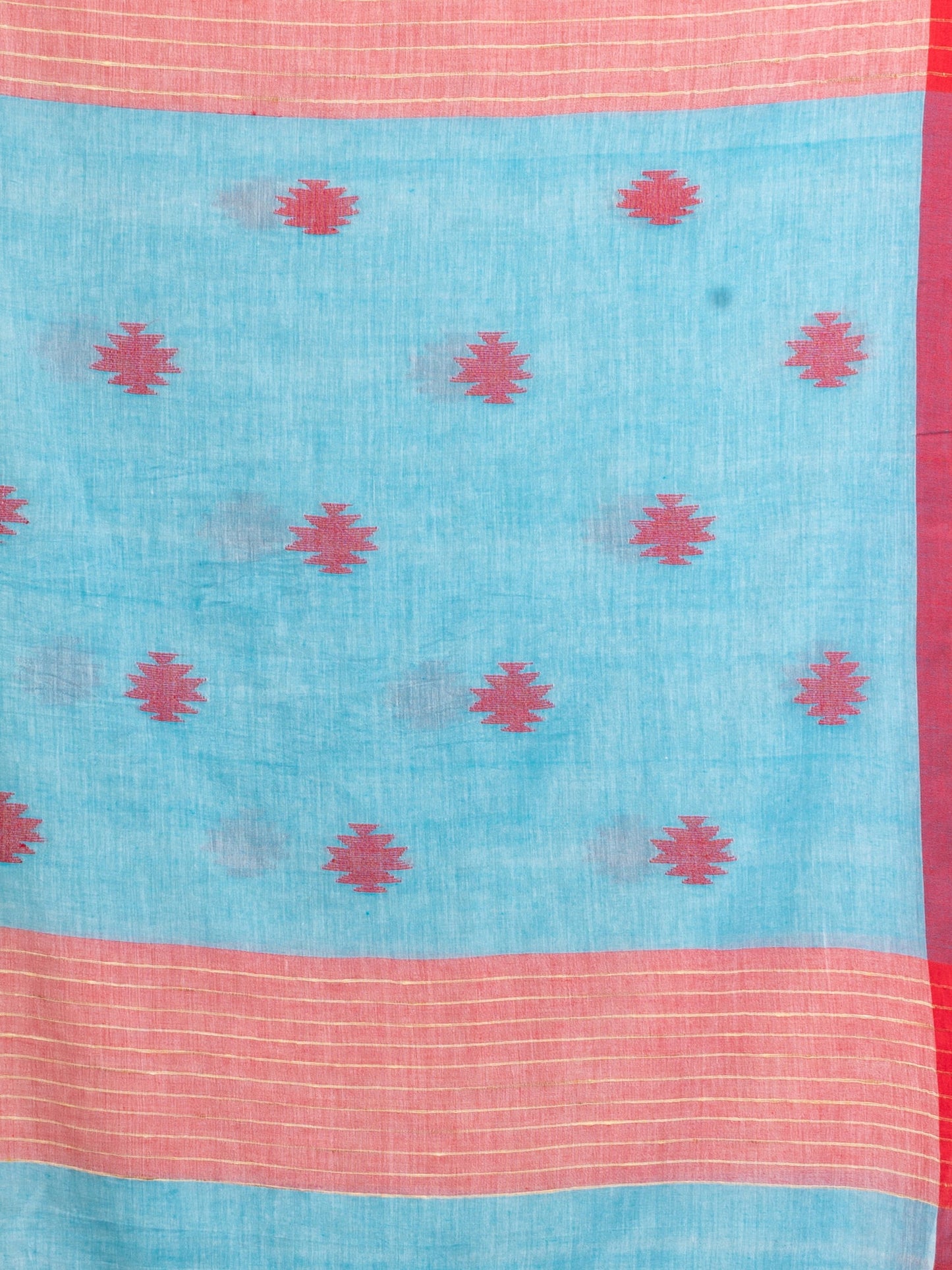 Women's Sky Blue yollow Stipe Handwoven Cotton Jamdani handloom Saree