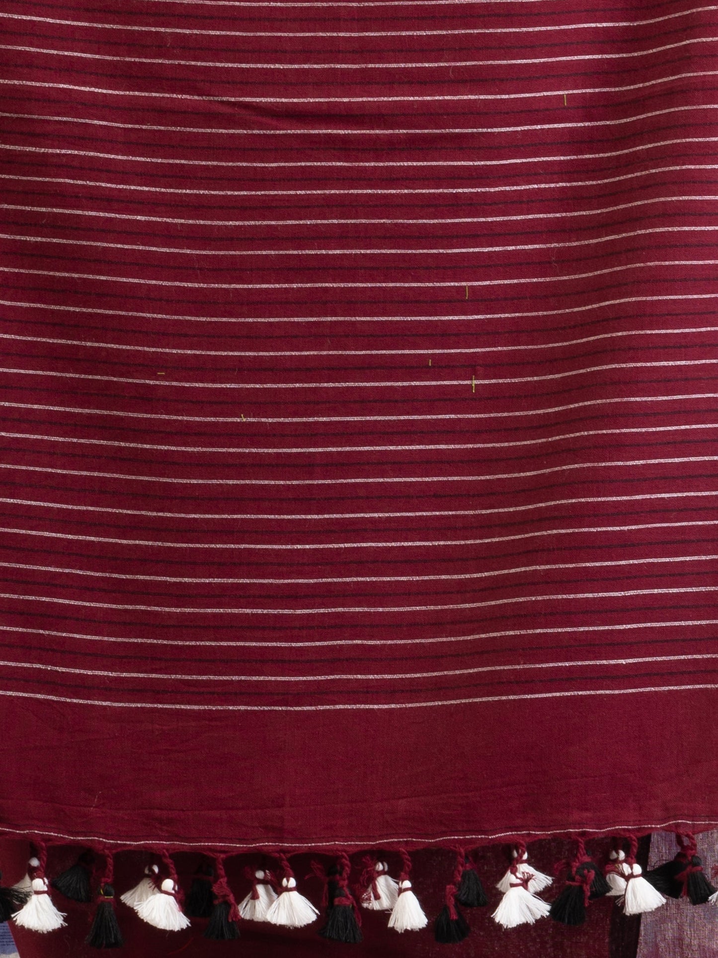 Women's Maroon Handwoven Cotton Stipe handloom Saree