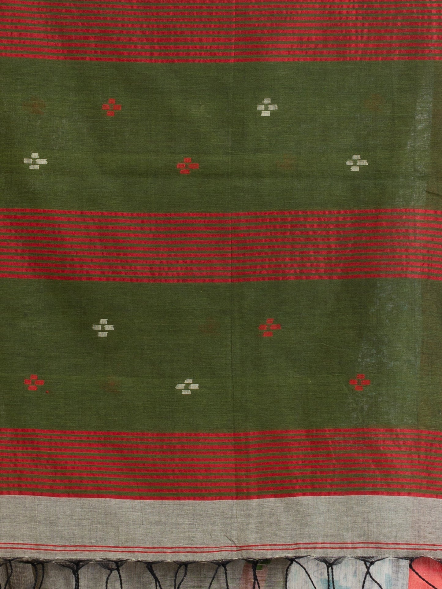Women's Grey Handwoven Cotton Jamdani handloom Saree