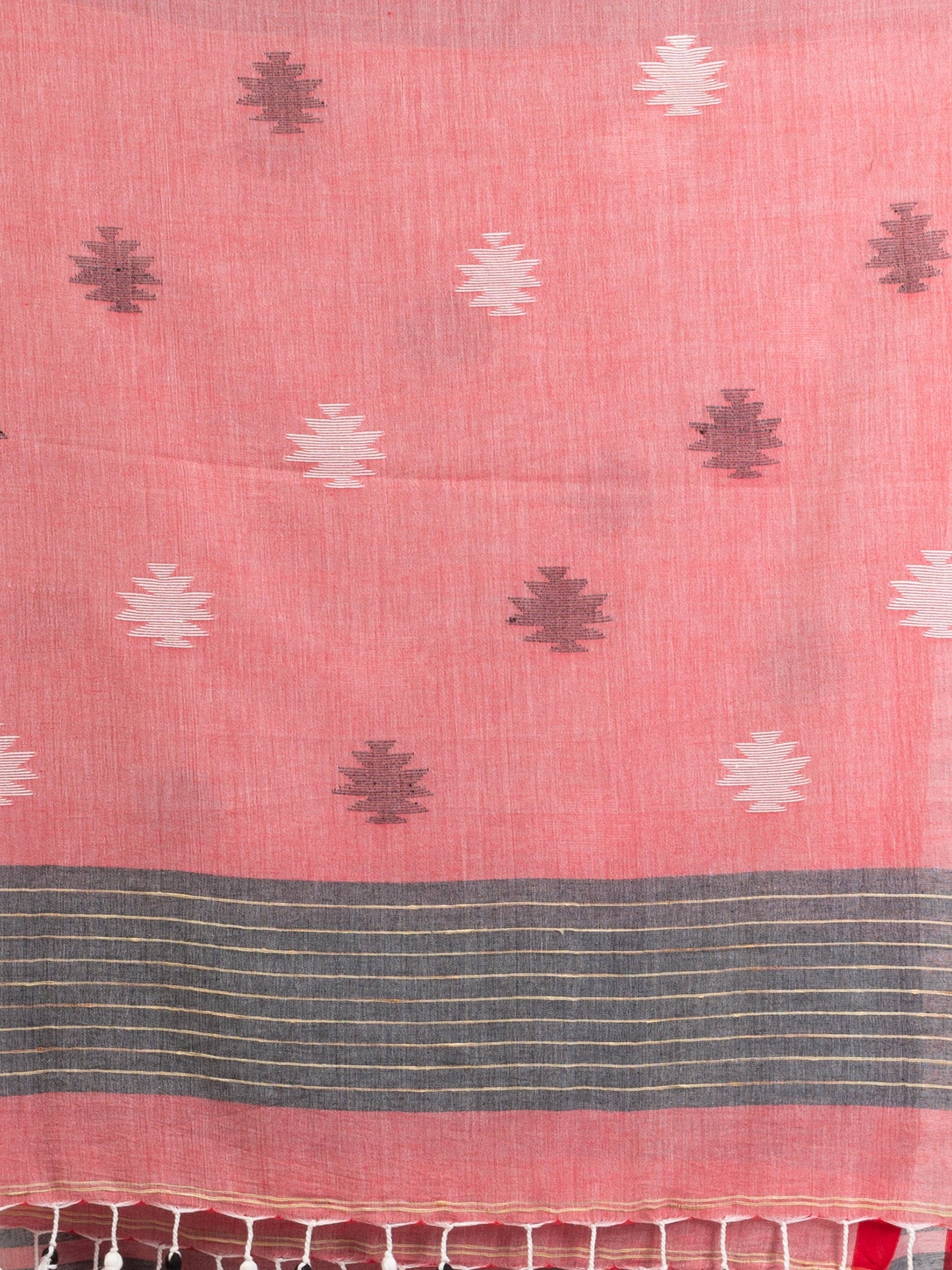 Women's Red And Black Stipe Handwoven Cotton Jamdani handloom Saree