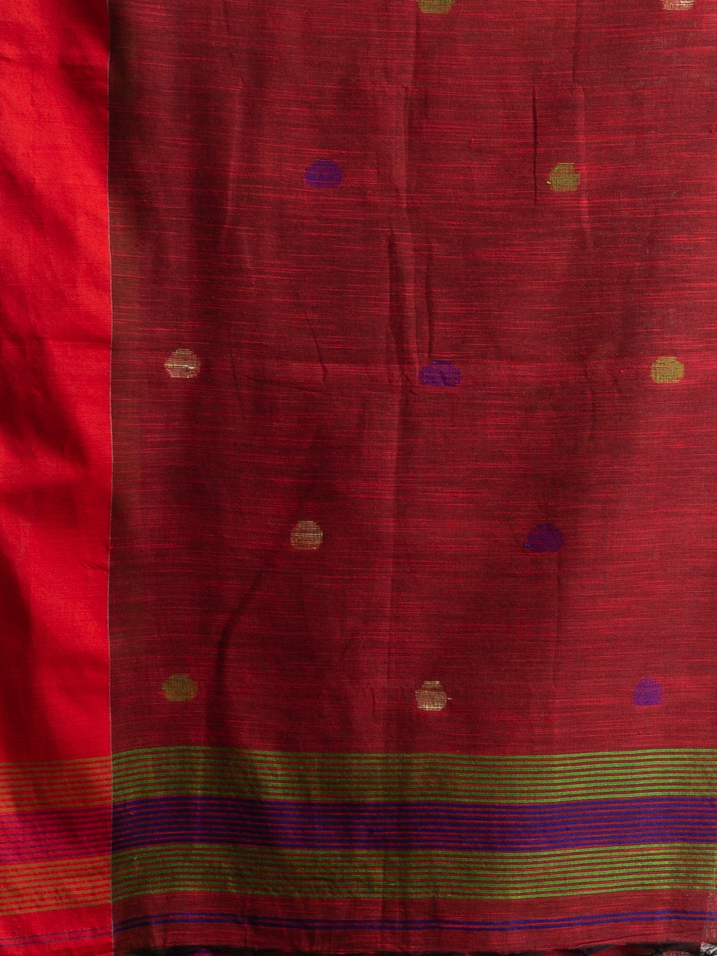 Women's Rust all over ball Buti with Pallu in temple border handwoven saree