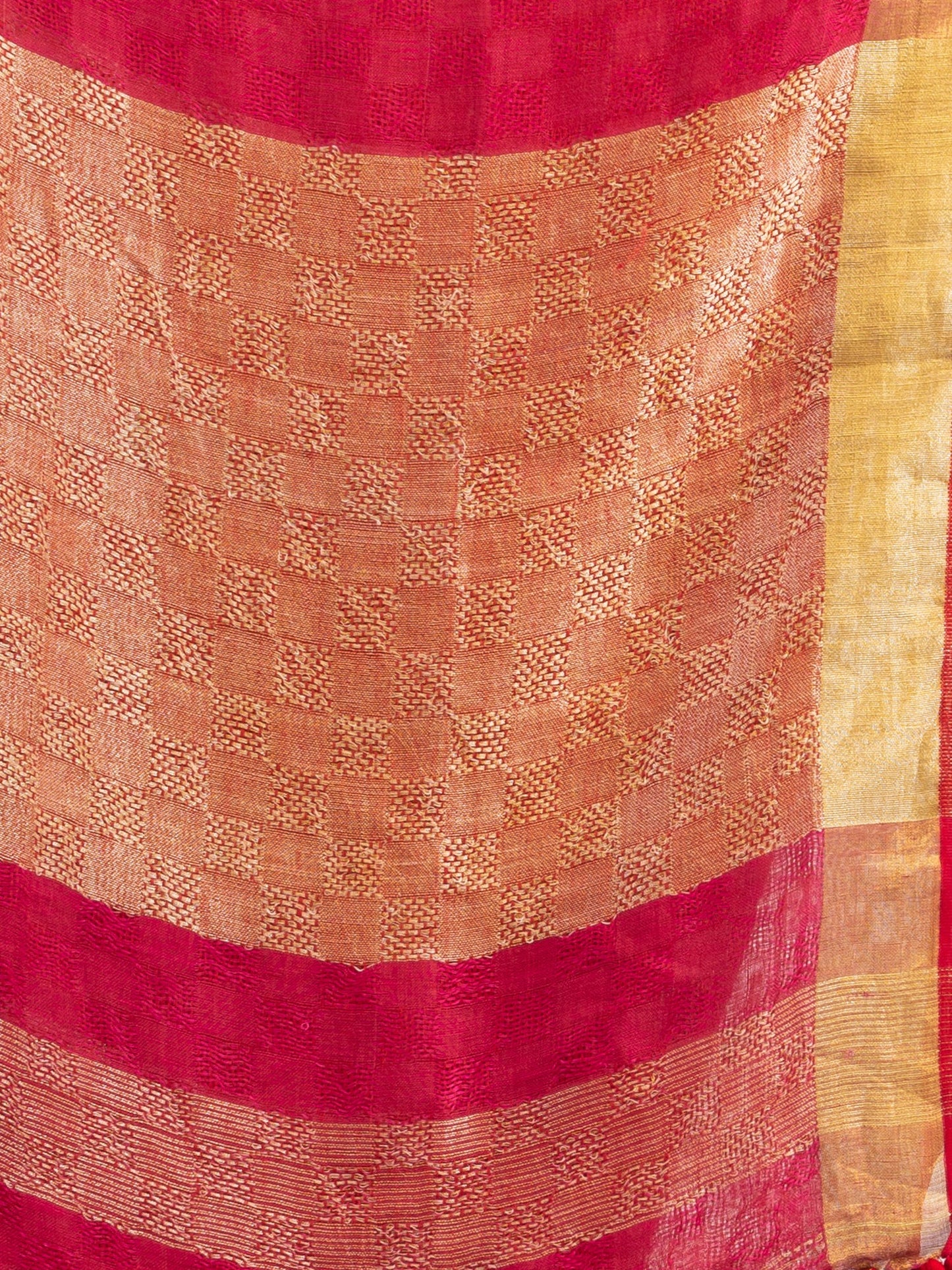 Women's Rani all body jacquard weaving silver zari pallu with gold zari border handwoven linen saree