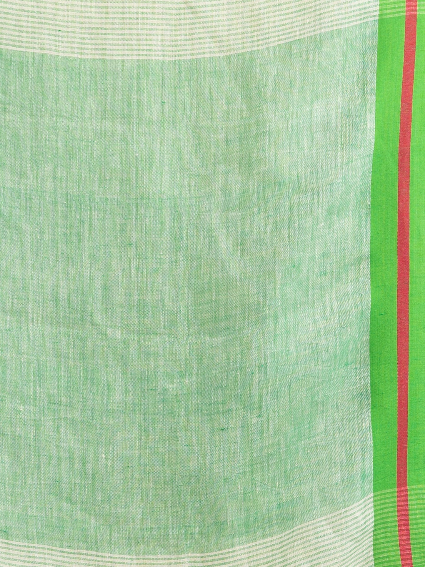 Women's Cream with green pallu in multi colour boeder handwoven linen saree