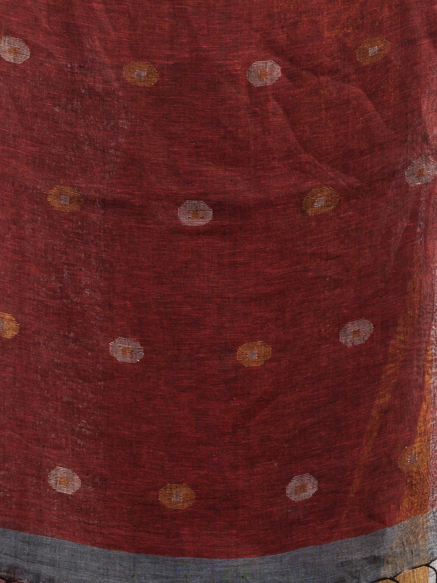Women's Grey rust half and half with ball buti pallu in silver zari border handwoven linen saree