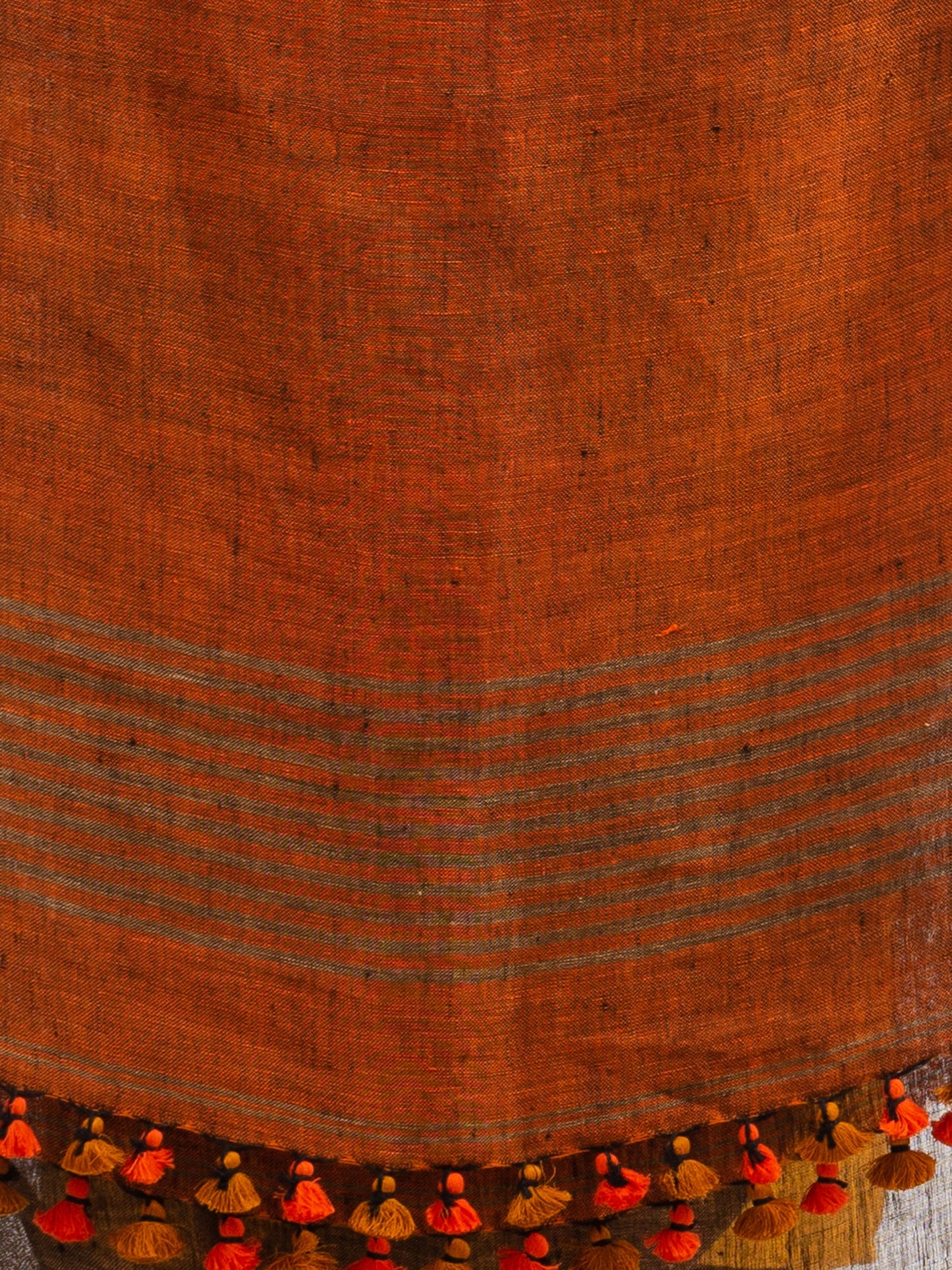 Women's Sunset Brown stipe with rust pallu in jacquard boeder handwoven linen saree