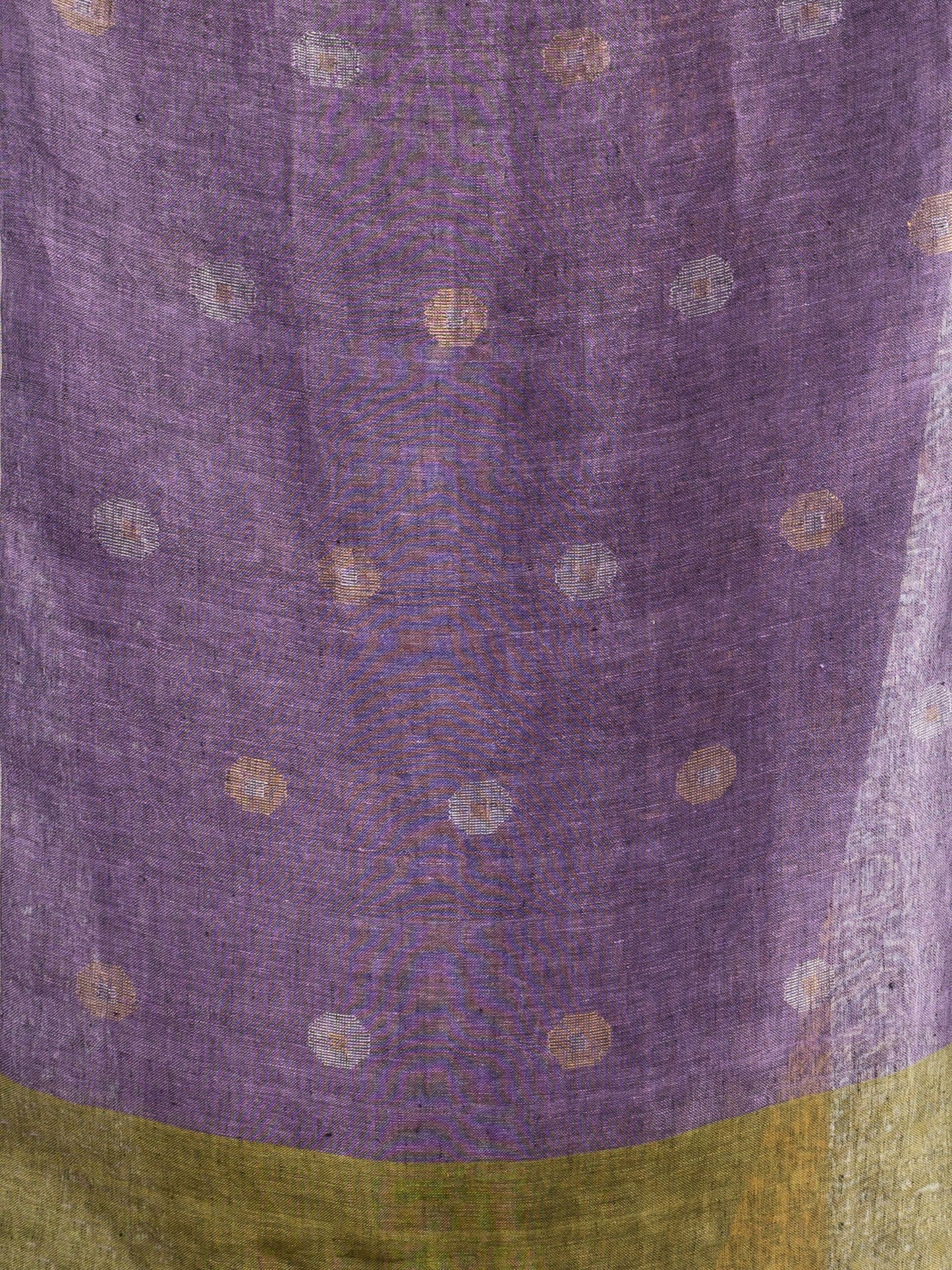 Women's Sage green violet half and half with ball buti pallu in silver zari border handwoven linen saree