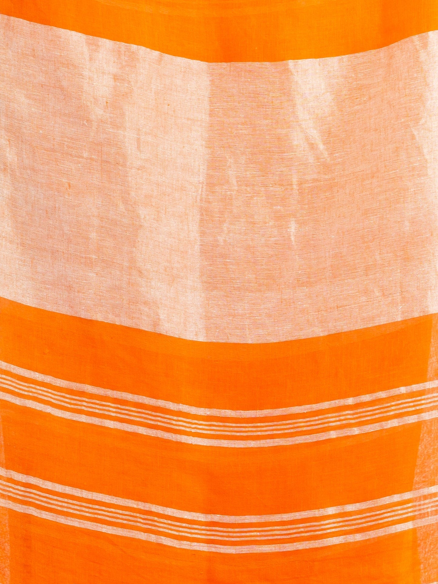 Women's Orange with silver zari pallu in silver zari border handwoven linen saree