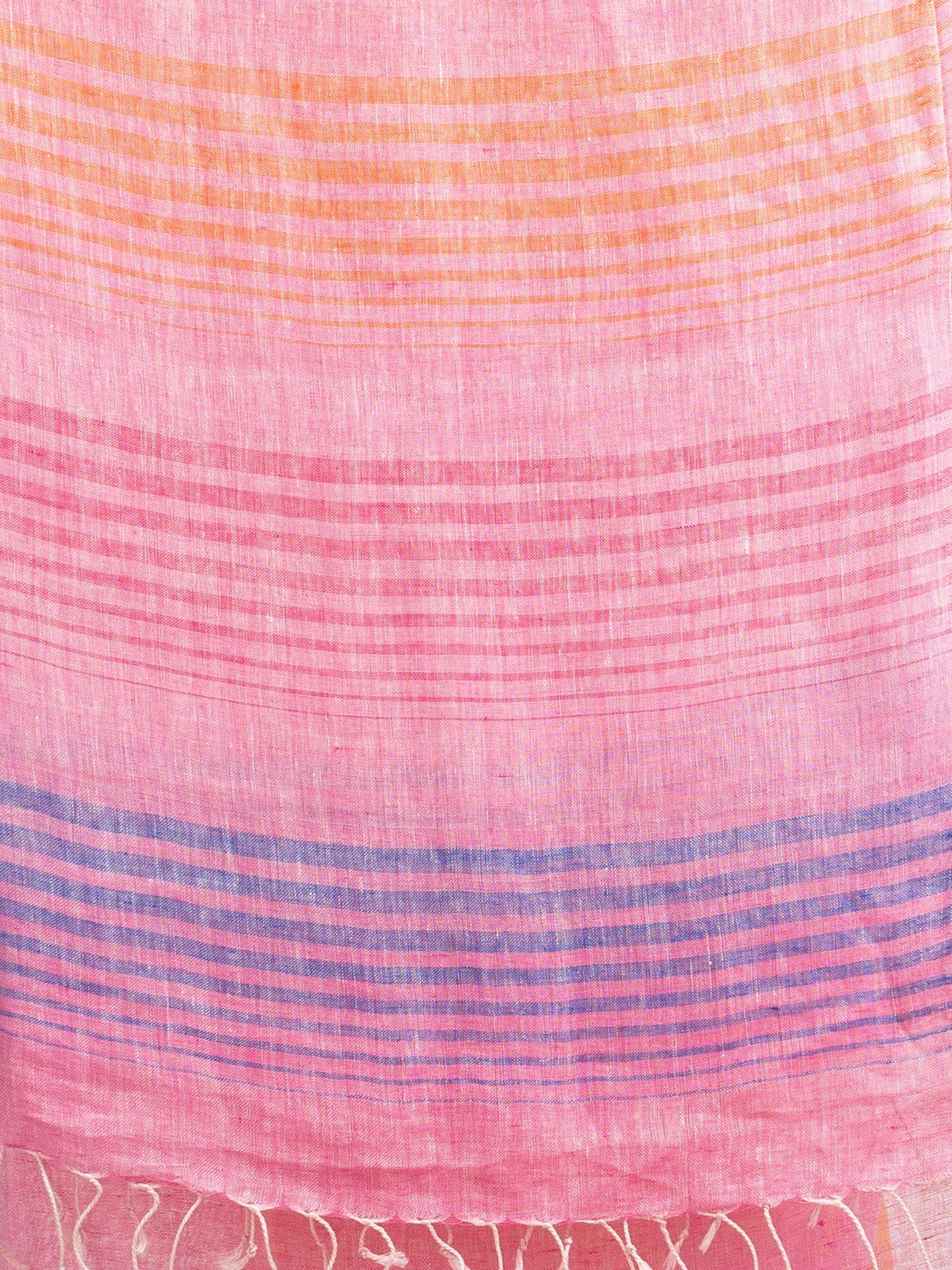 Women's Pink with multi colour pallu handwoven linen saree