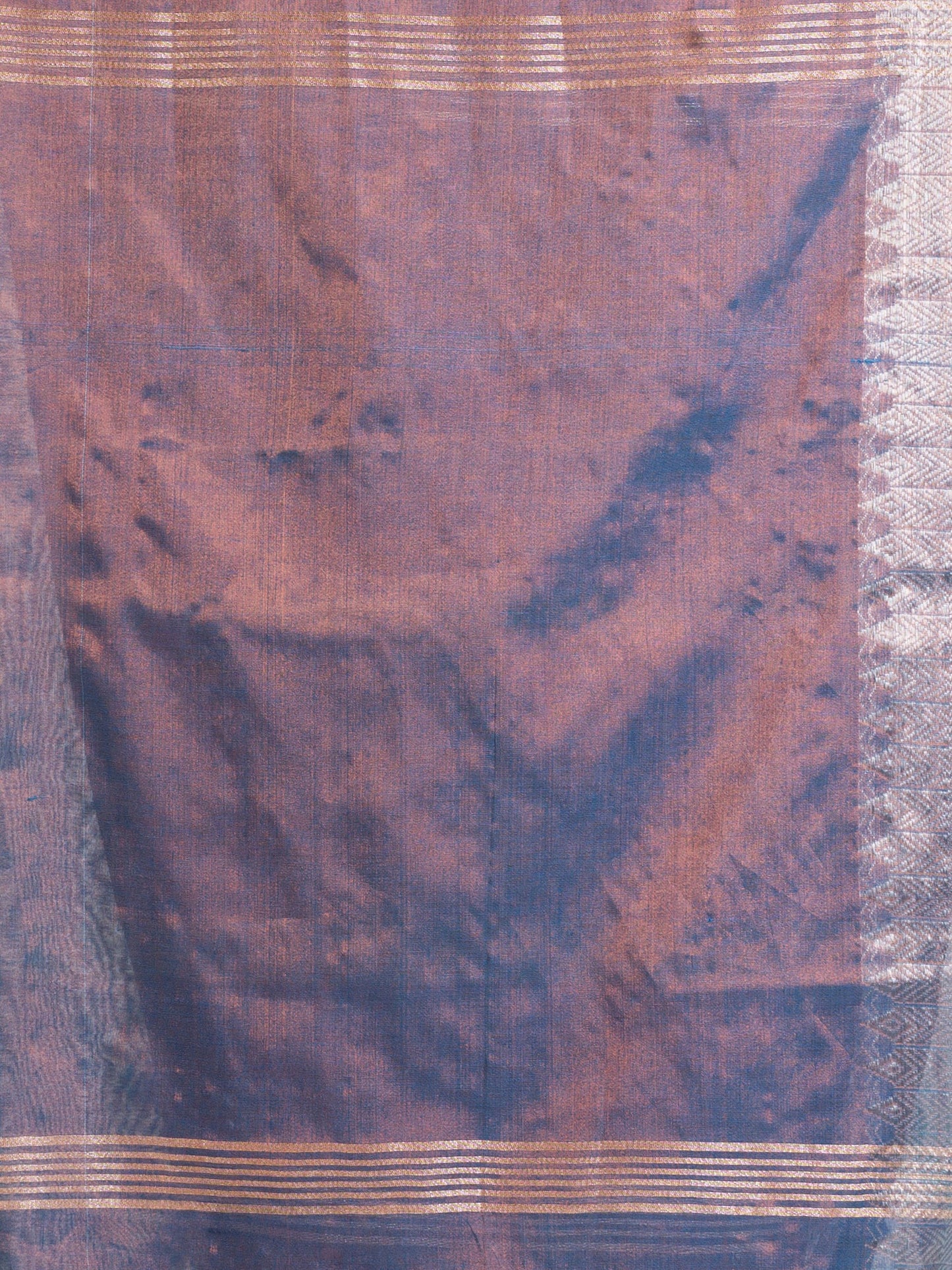 Women's Copper Blue Zari Cotton Tissue Jacquard Border handloom Saree