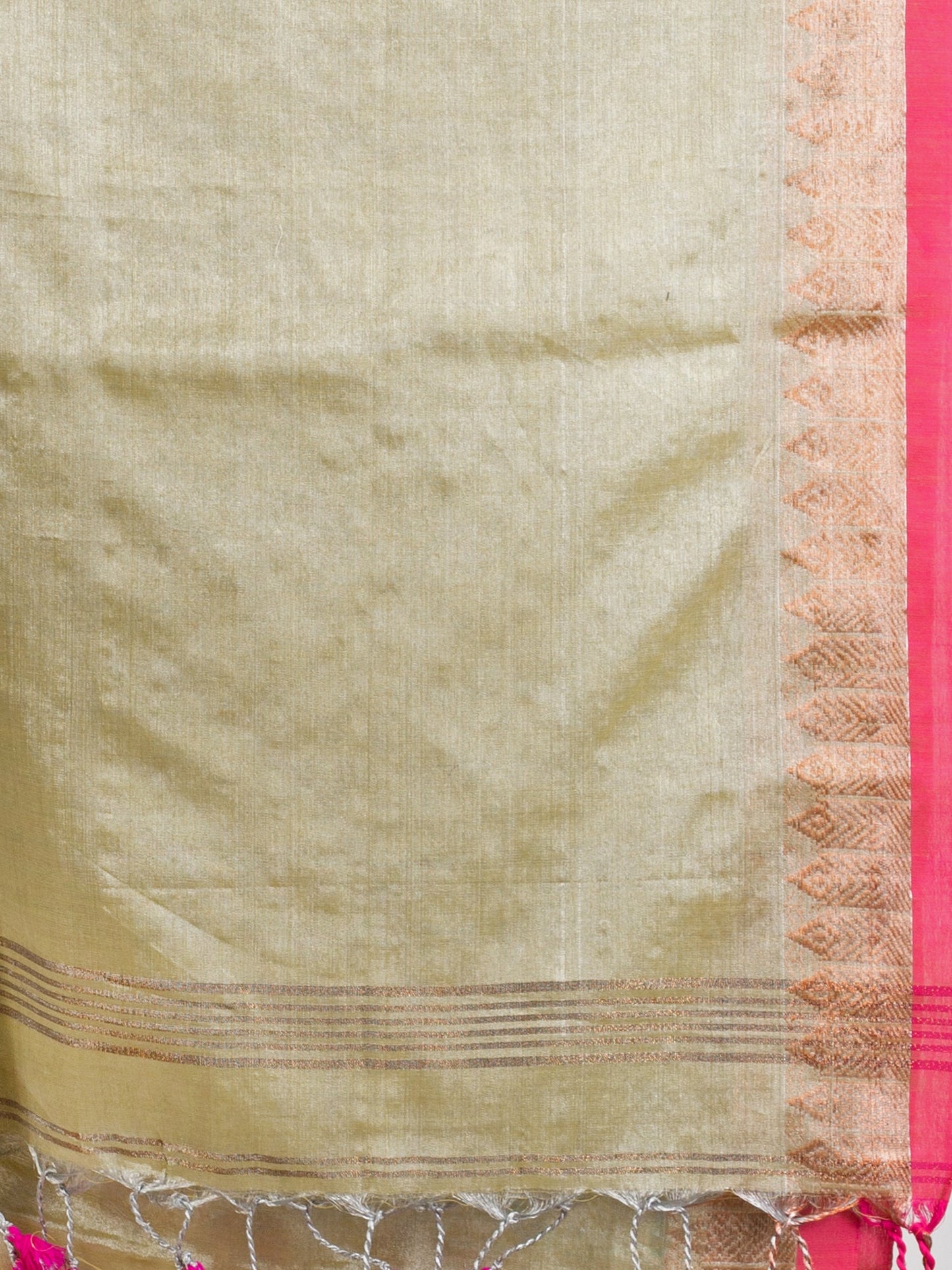Women's Tasar Cream Zari Cotton Tissue Jacquard Border handloom Saree