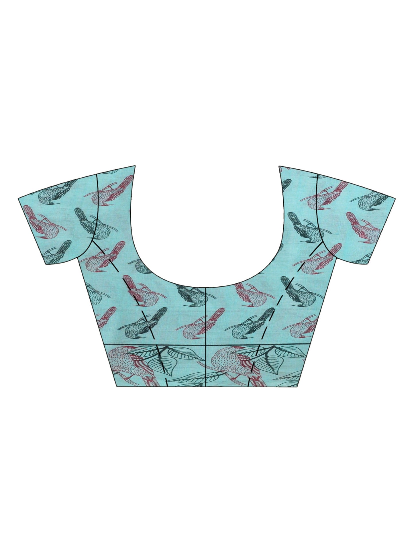 Women's Sky blue cotton birds Printed Saree