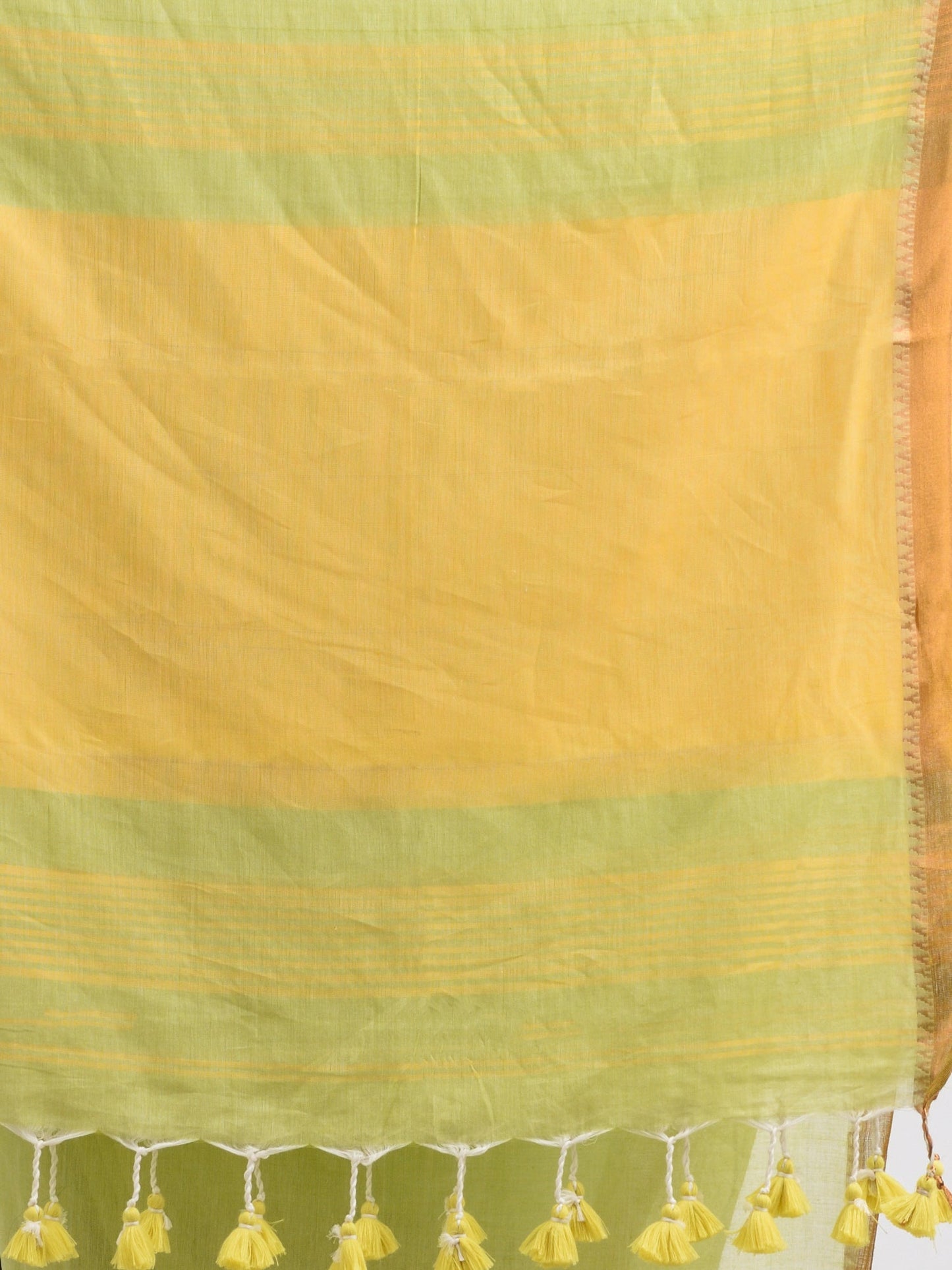 Women's Lemon chiffon Cotton with zari pallu and zari border handloom Saree