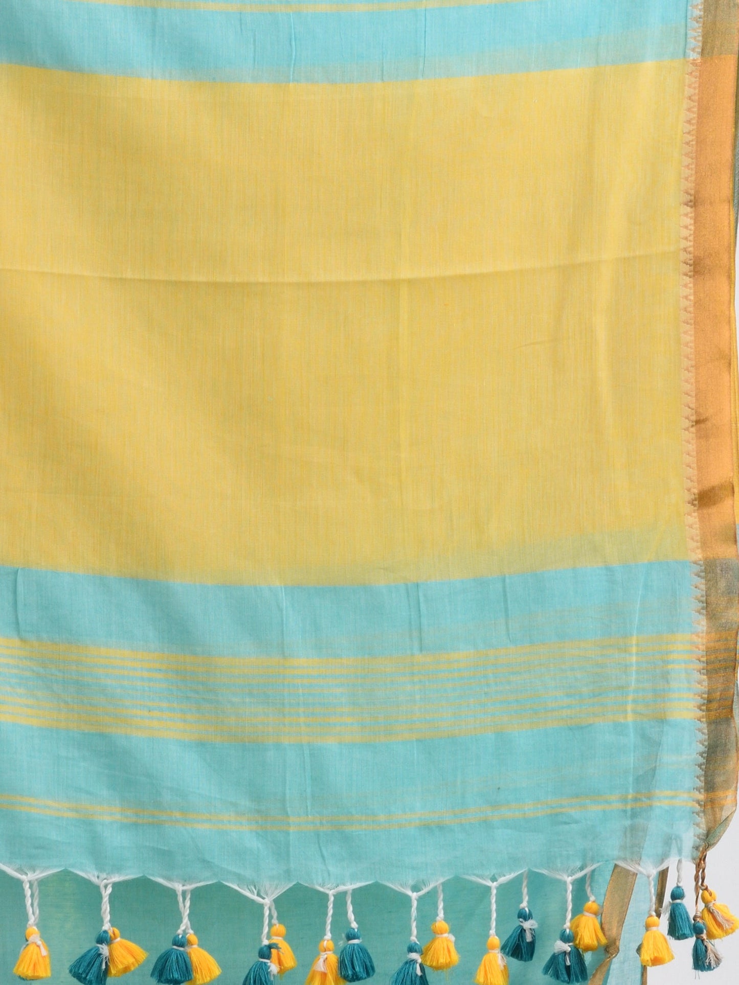 Women's Aqua sky Cotton with zari pallu and zari border handloom Saree