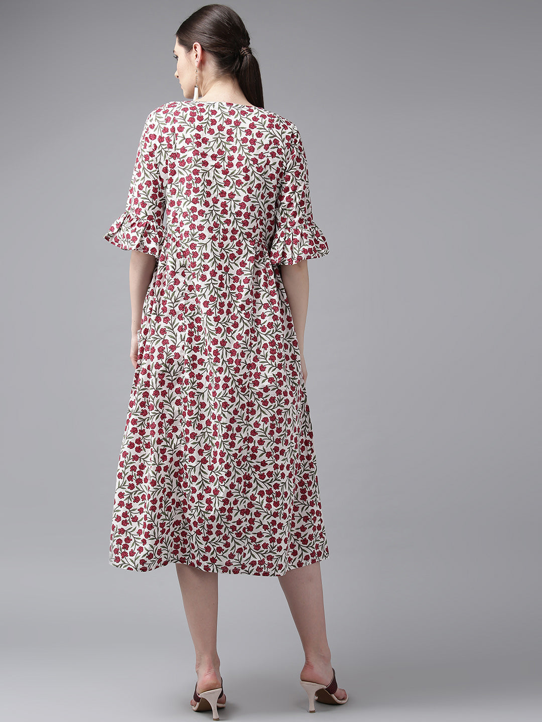 Women's White & Maroon Floral Print A-Line Kurta